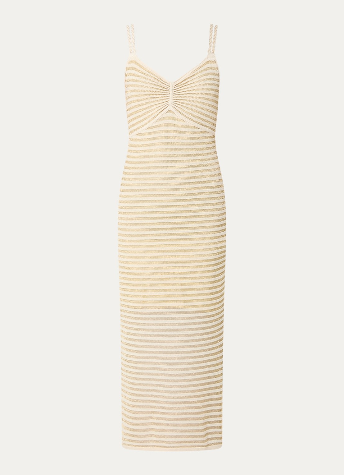 French Connection Jerry fijngebreide midi jurk met lurex - voorkant creme