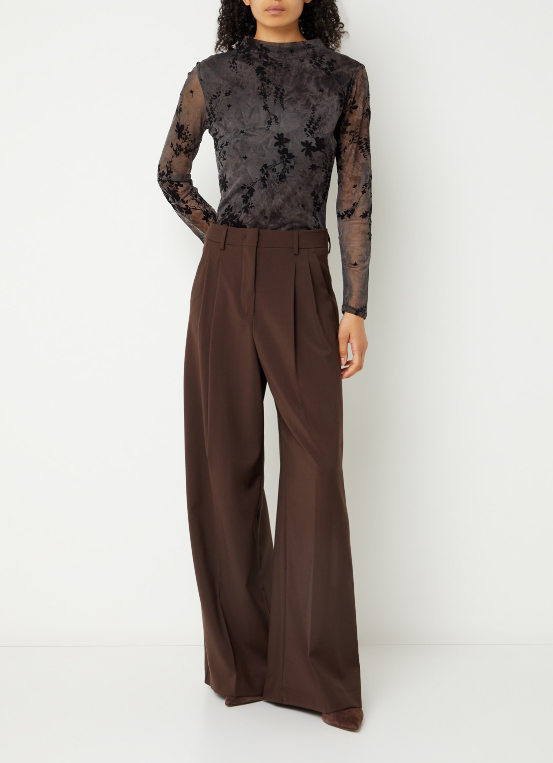 French Connection Kenny semi-transparante top van mesh - voorkant 4 zwart