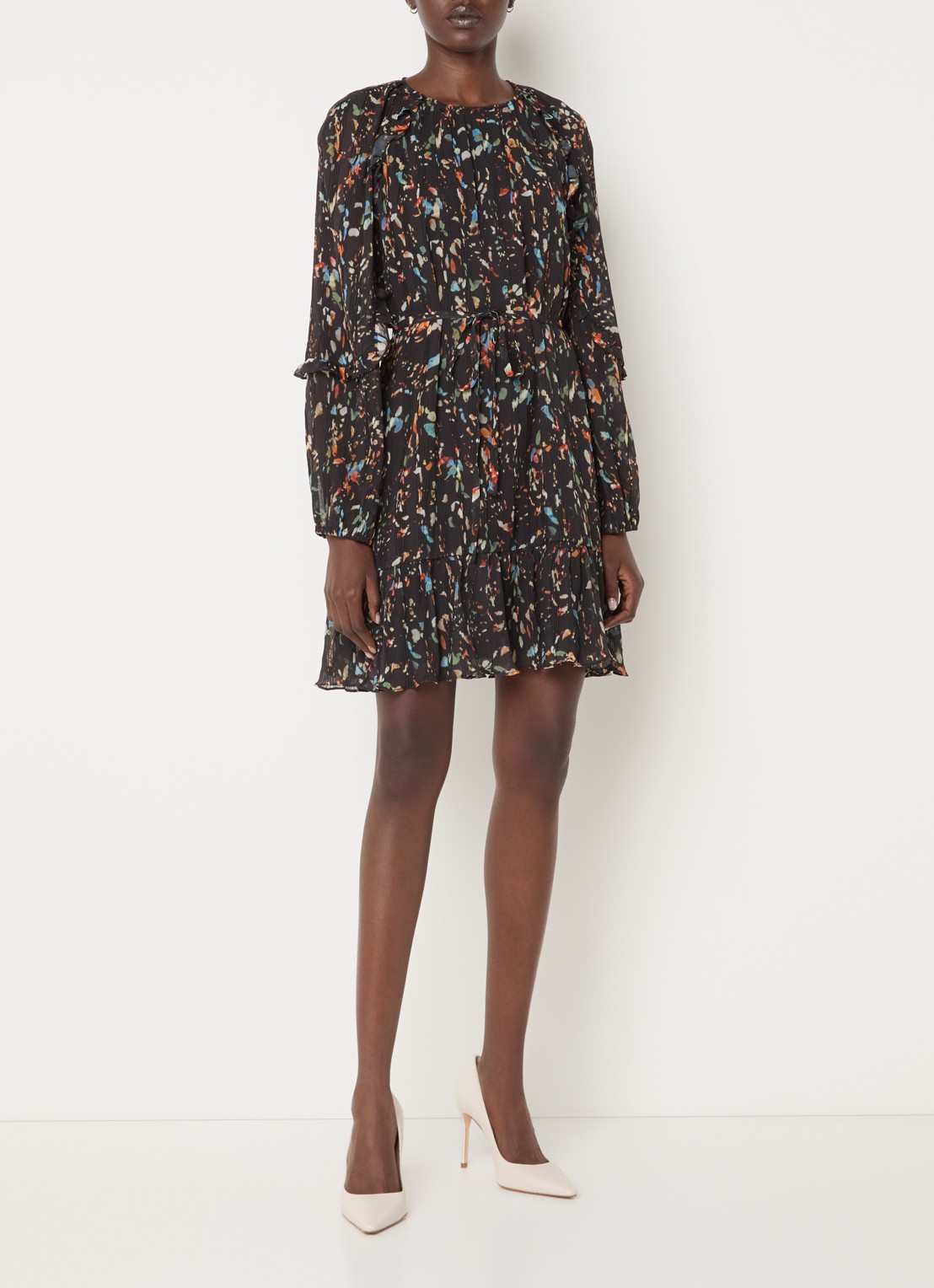French Connection Kylie Claudette mini jurk met print - voorkant 3 zwart
