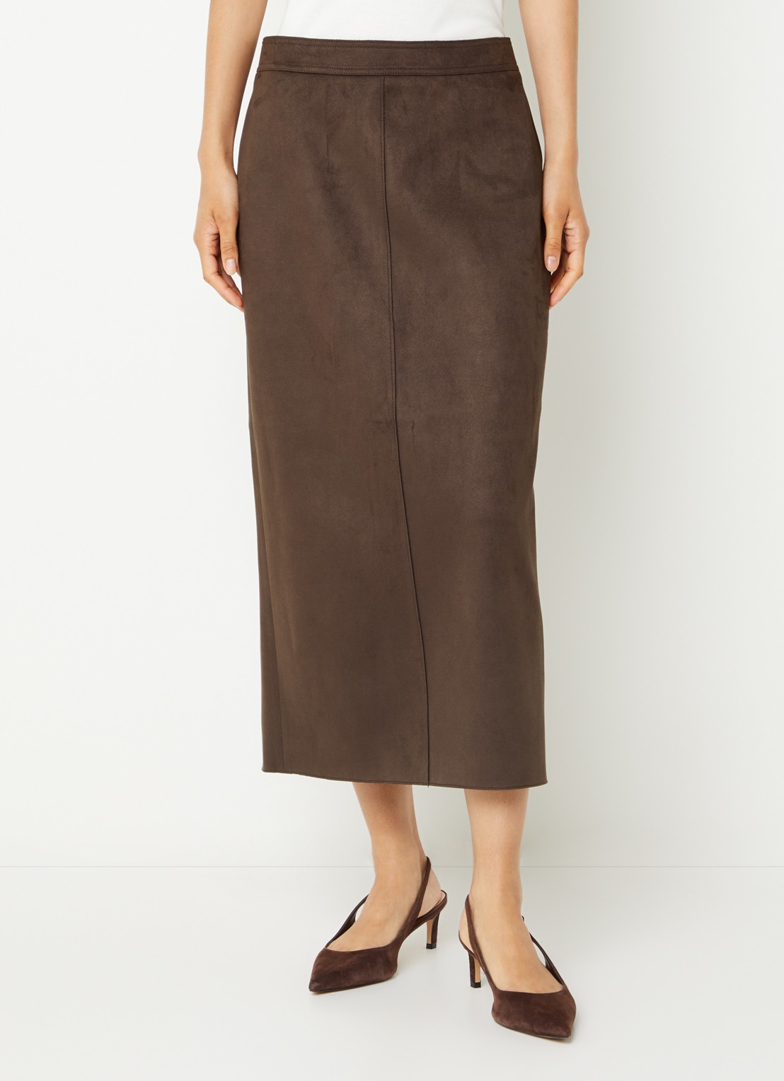 French Connection Laney midi rok van suède  - detail bruin