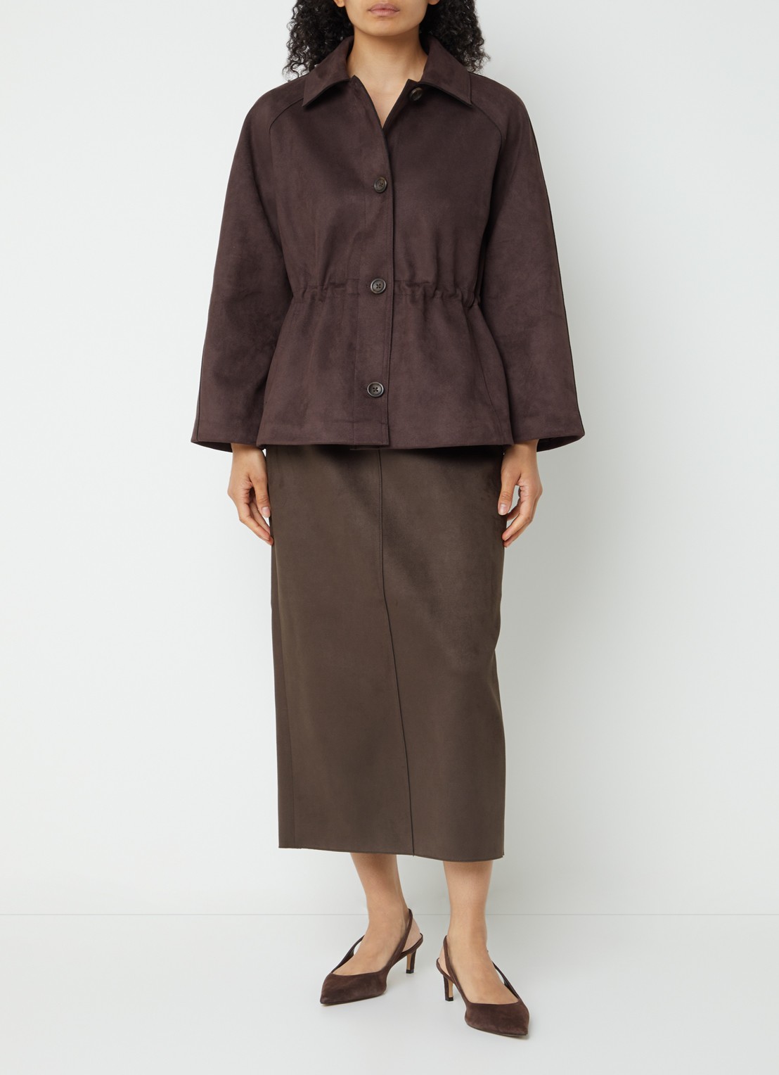 French Connection Laney midi rok van suède  - voorkant 4 bruin