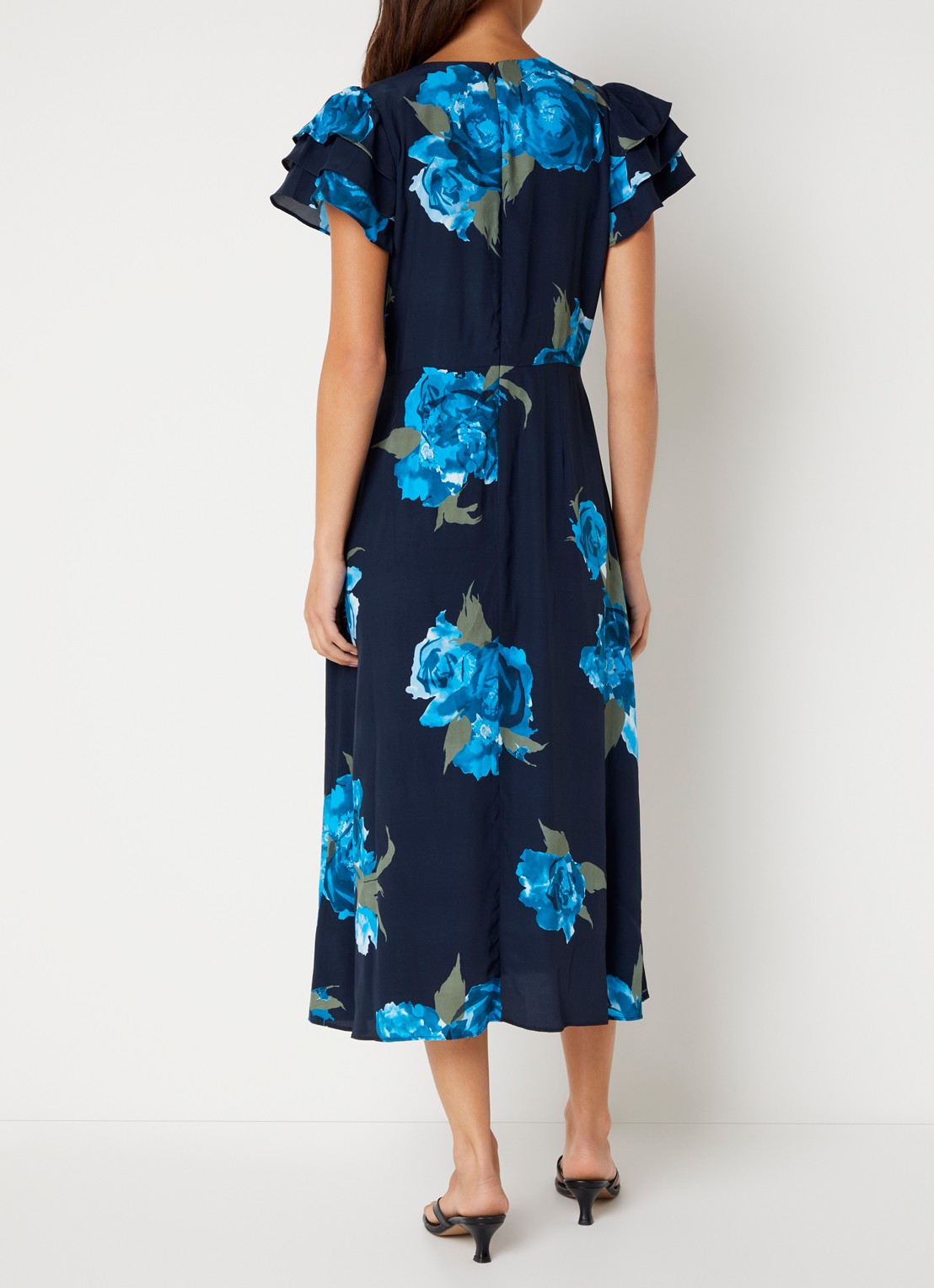 French Connection Lara Delphine midi blousejurk met bloemenprint - achterkant 2 donkerblauw
