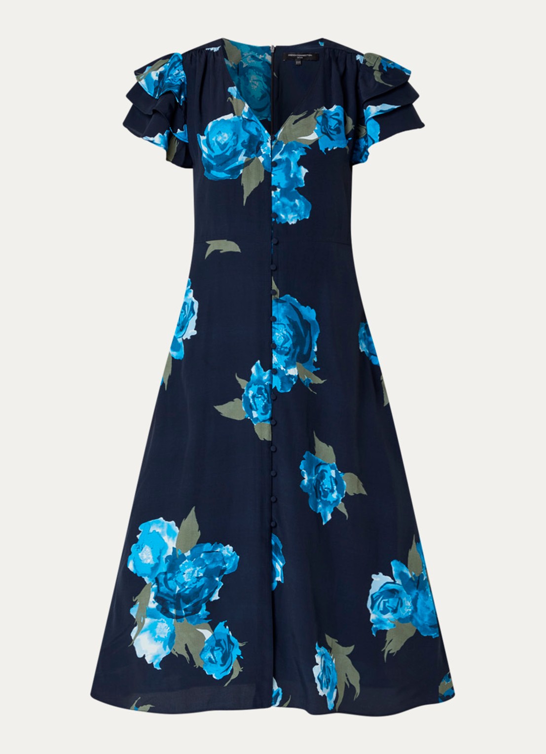French Connection Lara Delphine midi blousejurk met bloemenprint - voorkant 3 donkerblauw