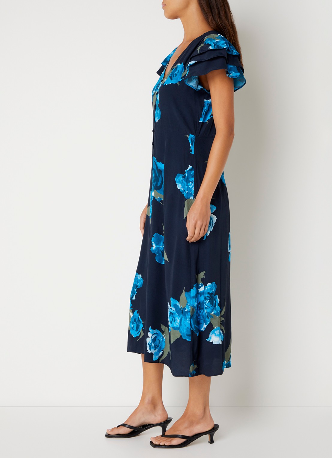 French Connection Lara Delphine midi blousejurk met bloemenprint - voorkant 4 donkerblauw