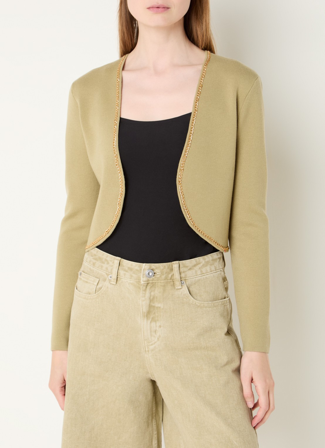 French Connection Laurie fijngebreid openvallend vest met stretch - detail 3 lichtgroen