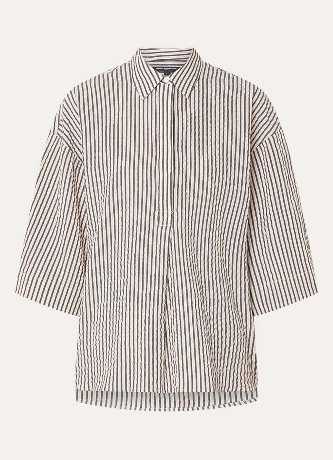 French Connection Lia blouse met streepprint - voorkant beige