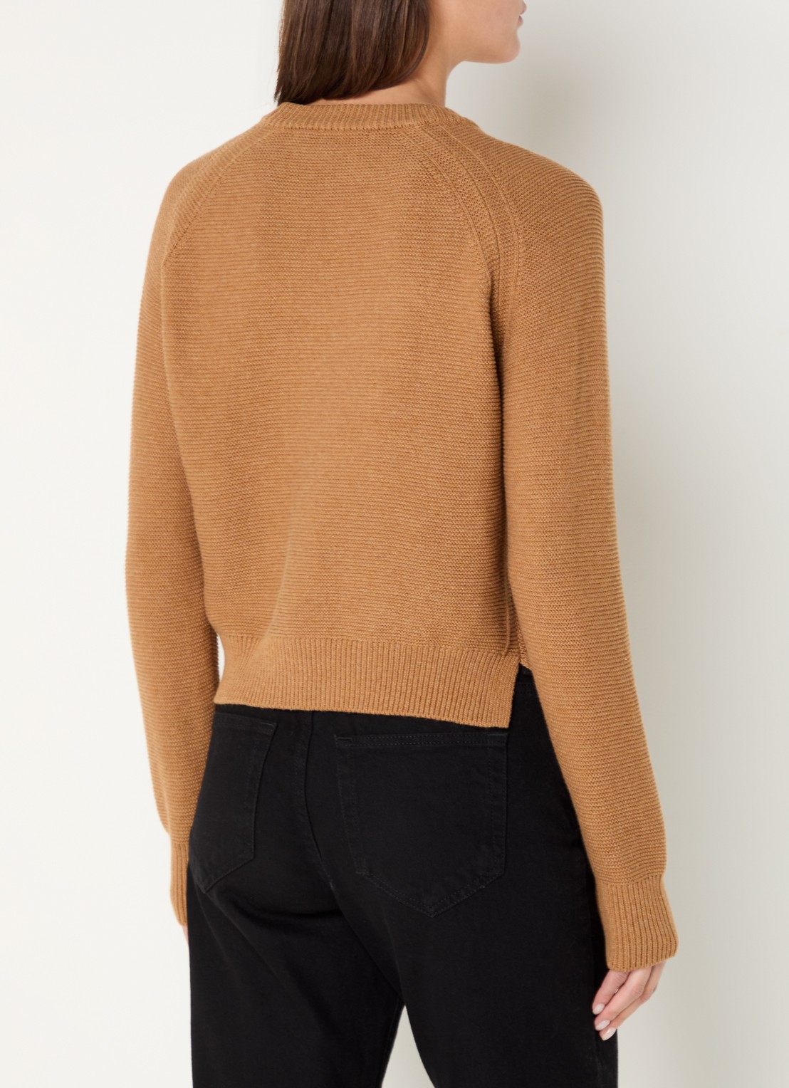 French Connection Lilly grofgebreide trui met stretch  - achterkant 2 camel