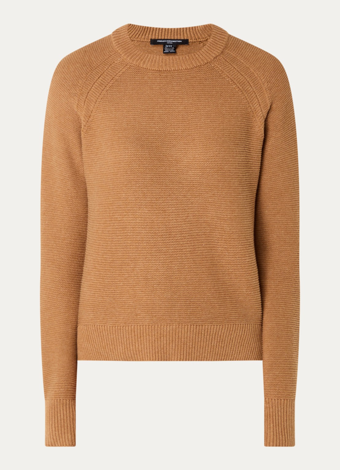 French Connection Lilly grofgebreide trui met stretch  - voorkant 3 camel