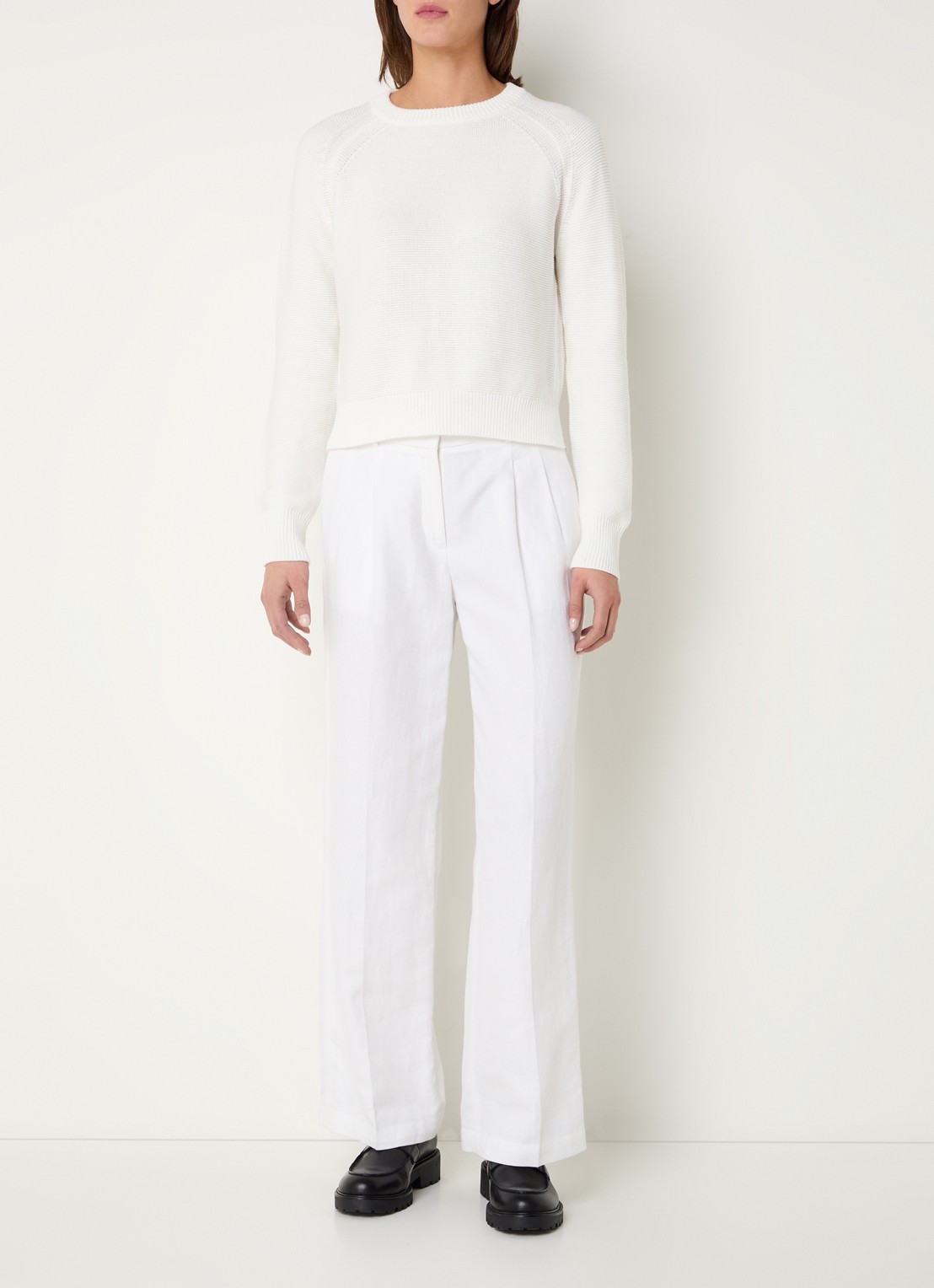 French Connection Lilly grofgebreide trui met stretch  - voorkant 4 wit