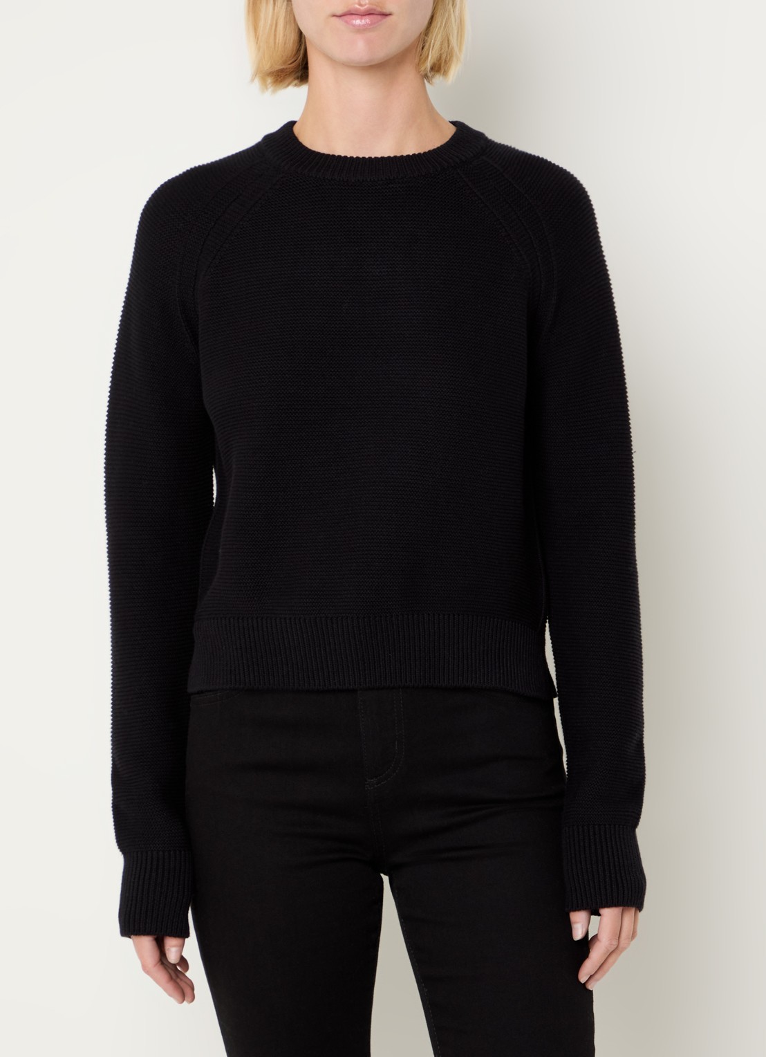 French Connection Lilly grofgebreide trui met stretch  - detail zwart
