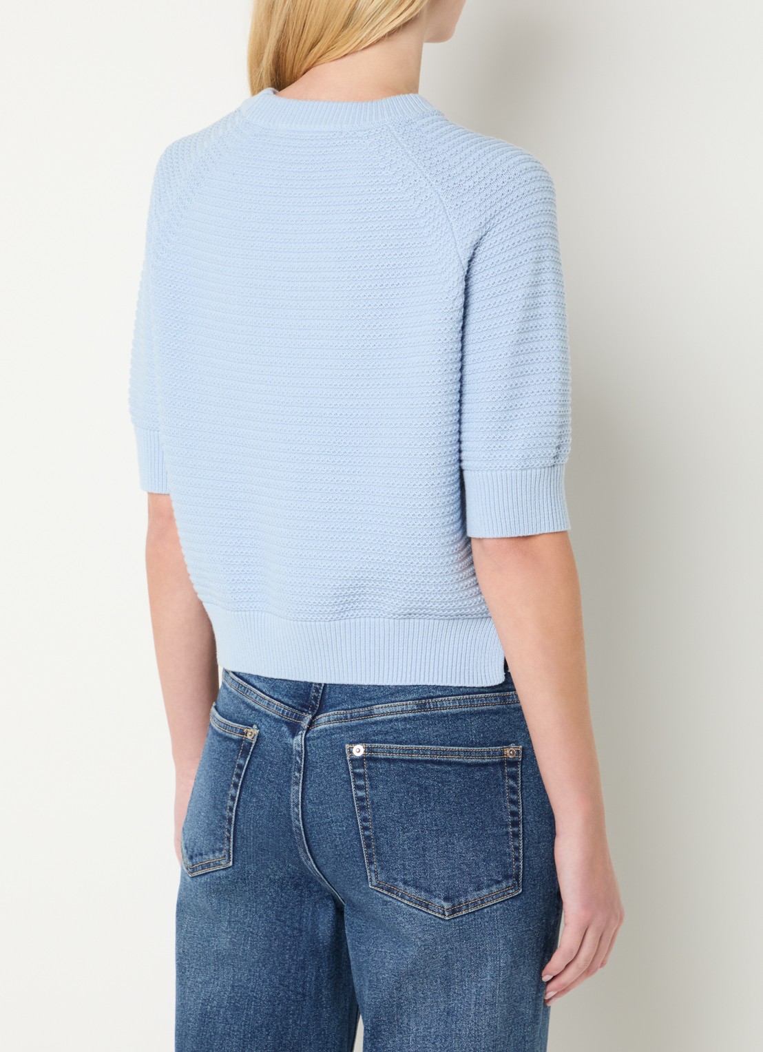 French Connection Lilly Mozart grofgebreide top met structuur - achterkant 4 lichtblauw
