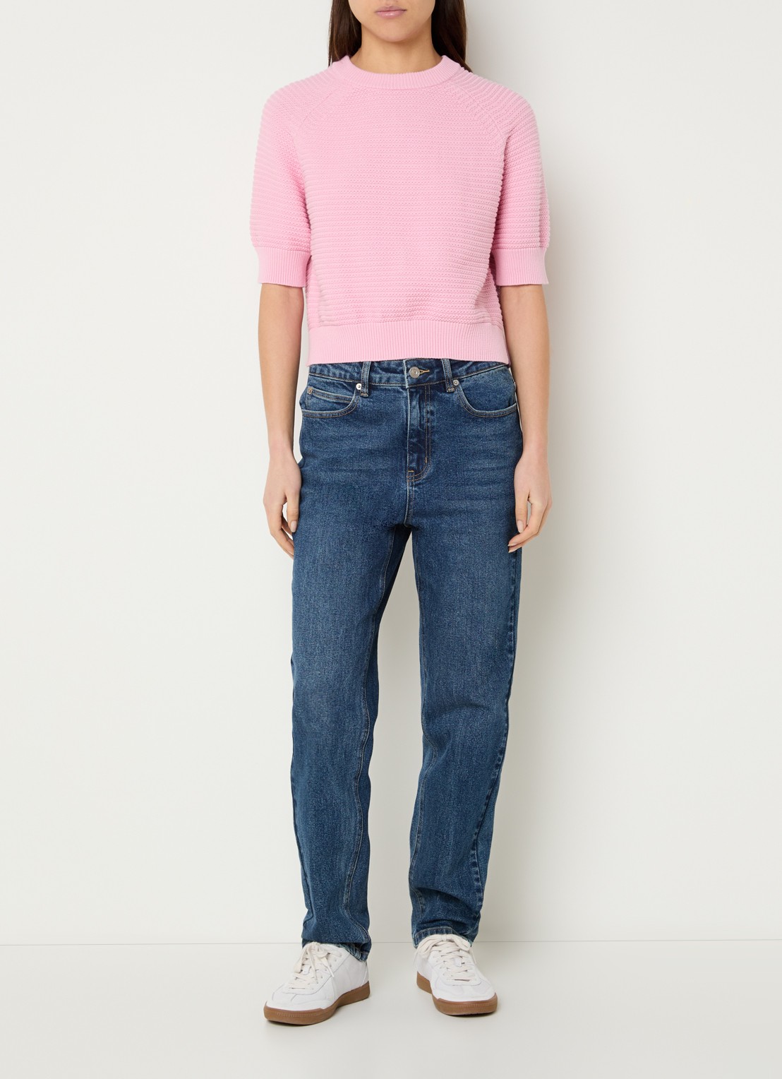 French Connection Lily grofgebreide top - voorkant 3 lichtroze