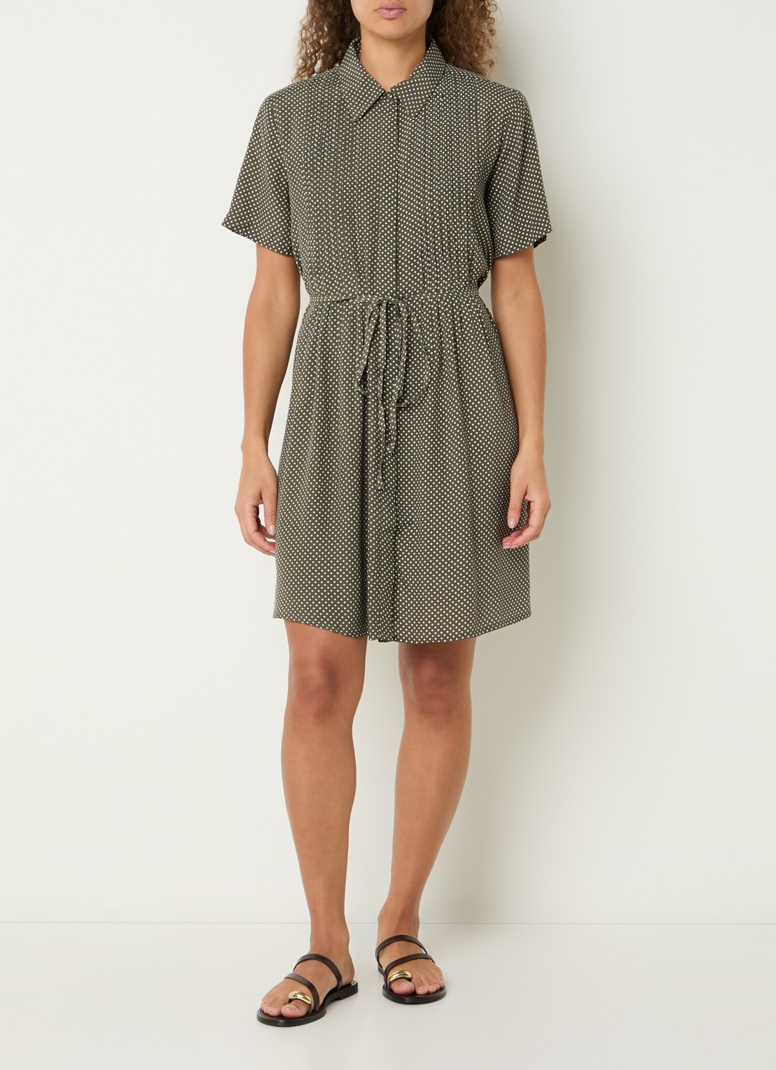 French Connection lizzy Midi blousejurk met strikdetail en print - voorkant 2 bronsgroen