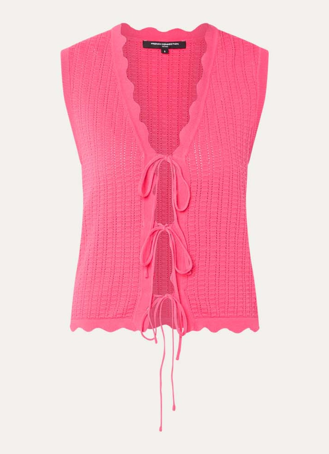 French Connection Lois Mozart fijngebreid gilet met gestrikt detail - voorkant 3 donkerroze