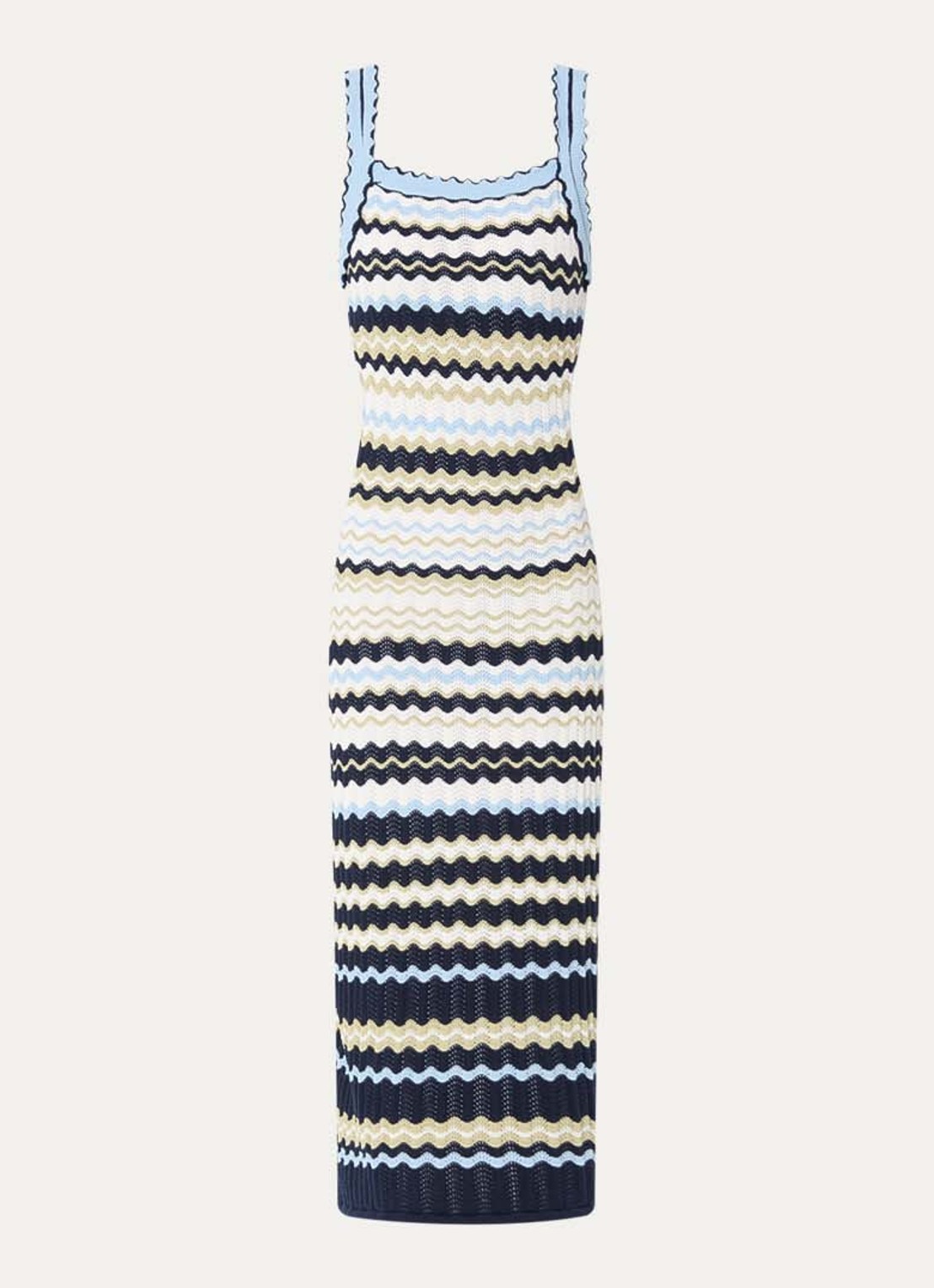 French Connection London fijngebreide midi jurk met opengewerkt dessin - voorkant 2 donkerblauw
