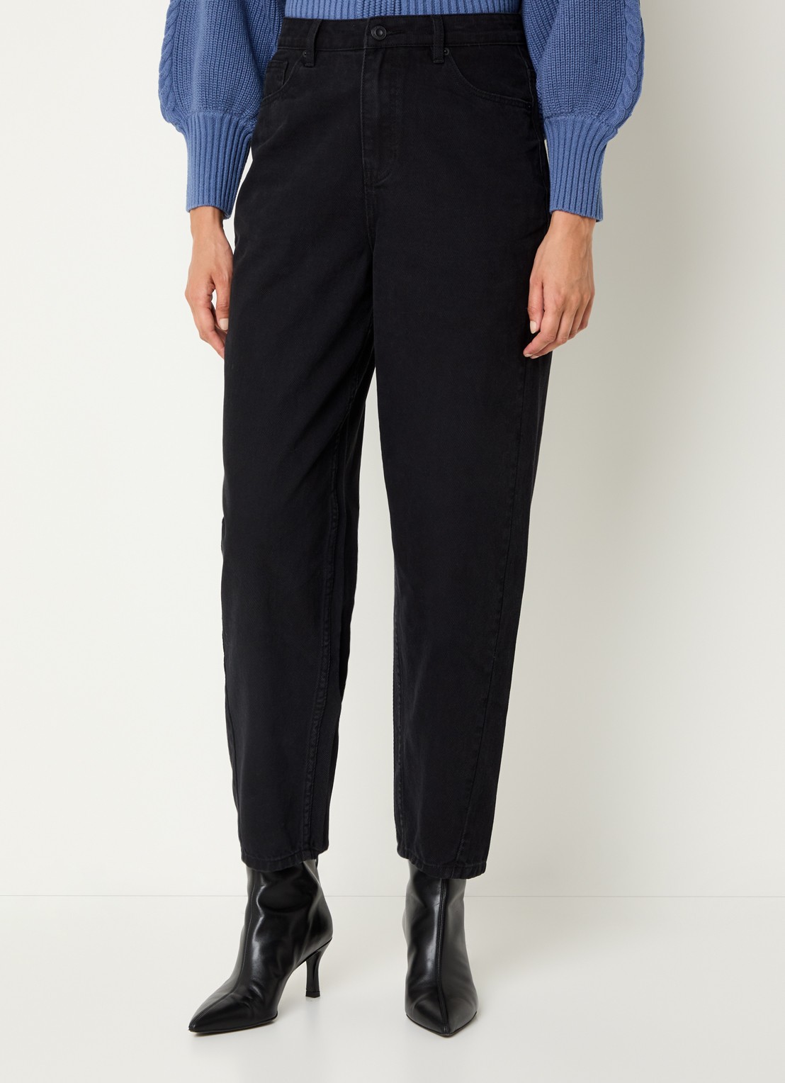 French Connection Loren high waist tapered jeans met gekleurde wassing - detail antraciet
