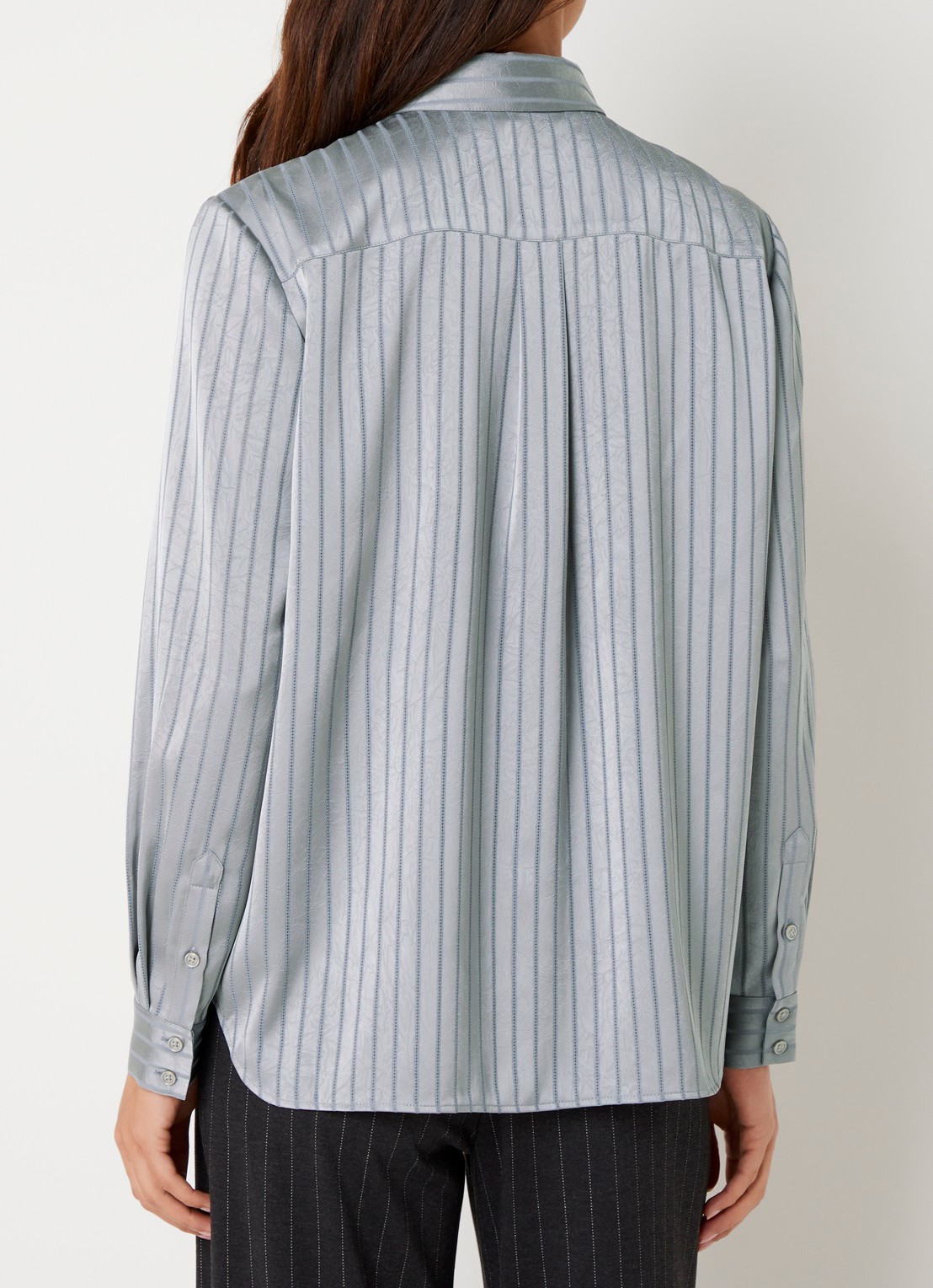 French Connection Maggie blouse van satijn met streepprint - achterkant 2 grijs