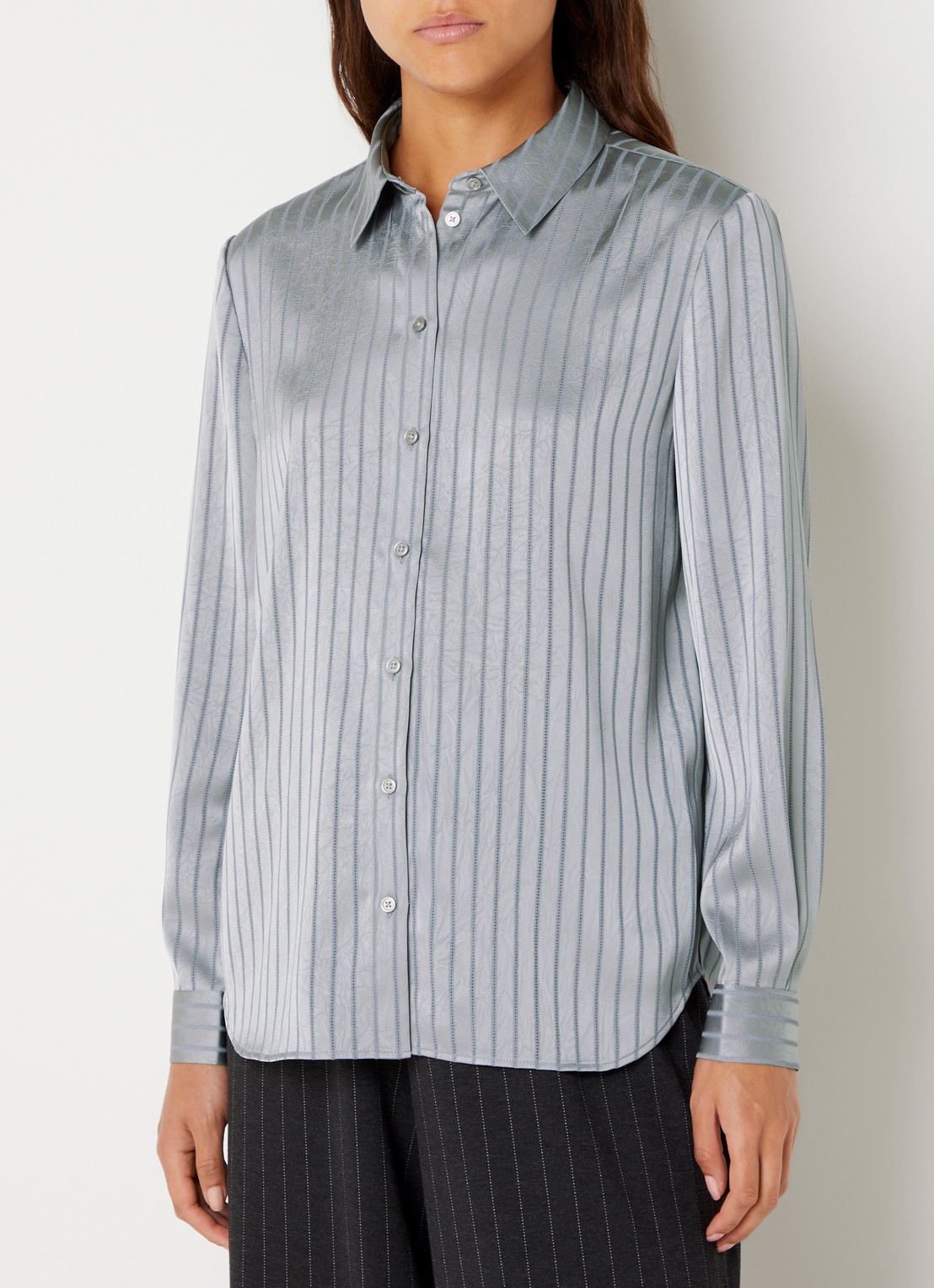 French Connection Maggie blouse van satijn met streepprint - detail grijs