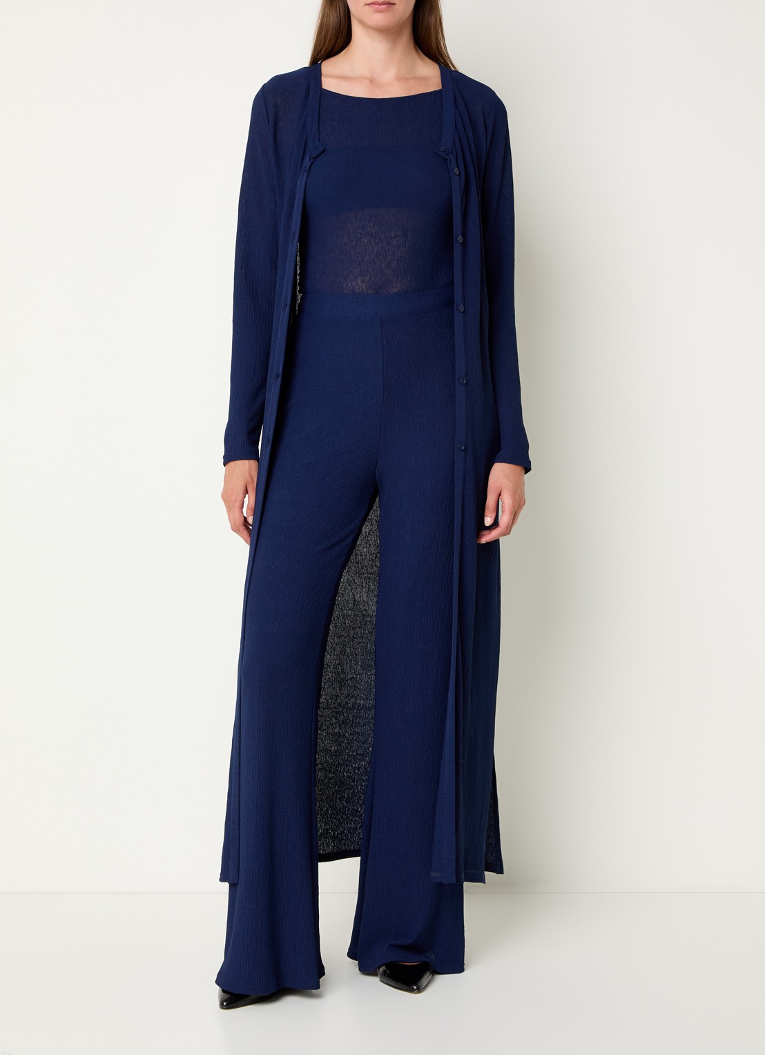 French Connection Meera flared fit pantalon met structuur - voorkant 3 royalblauw