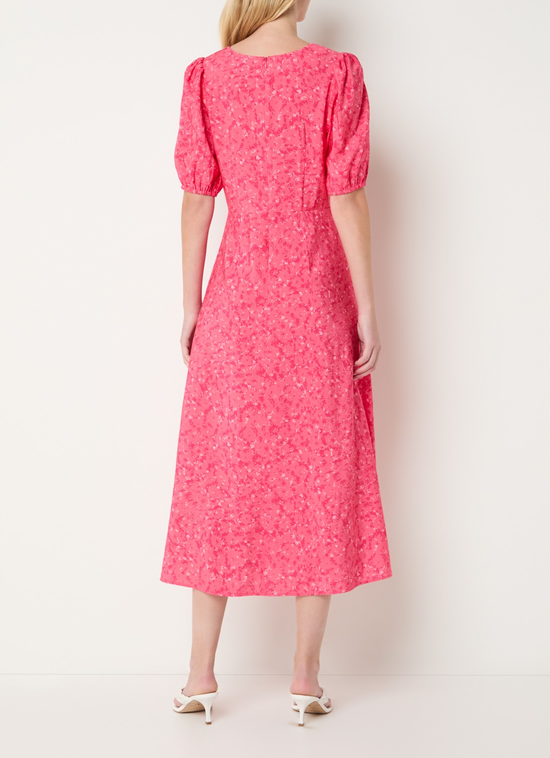 French Connection Melissa midi jurk met print - achterkant 4 donkerroze