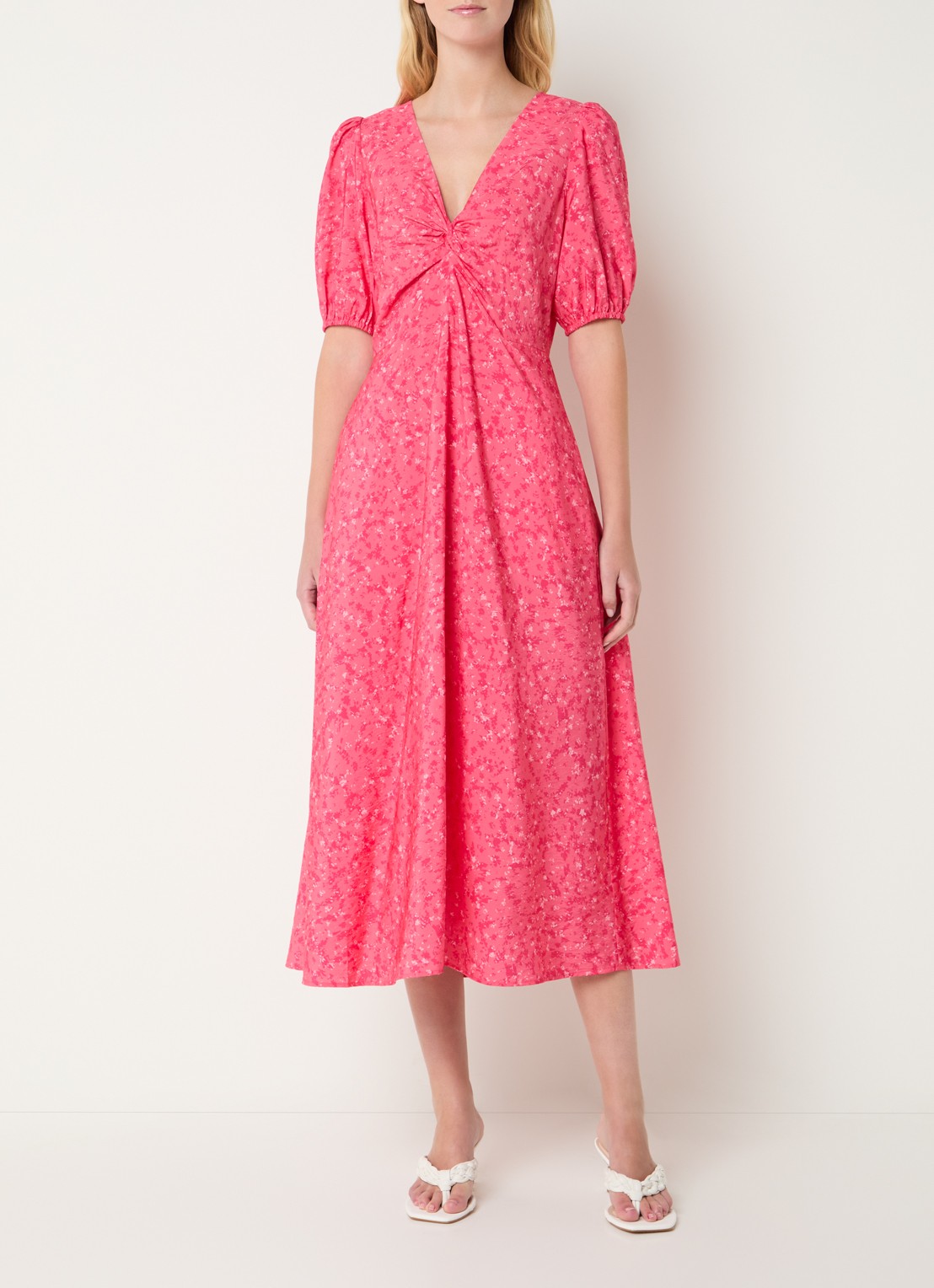 French Connection Melissa midi jurk met print - detail 3 donkerroze