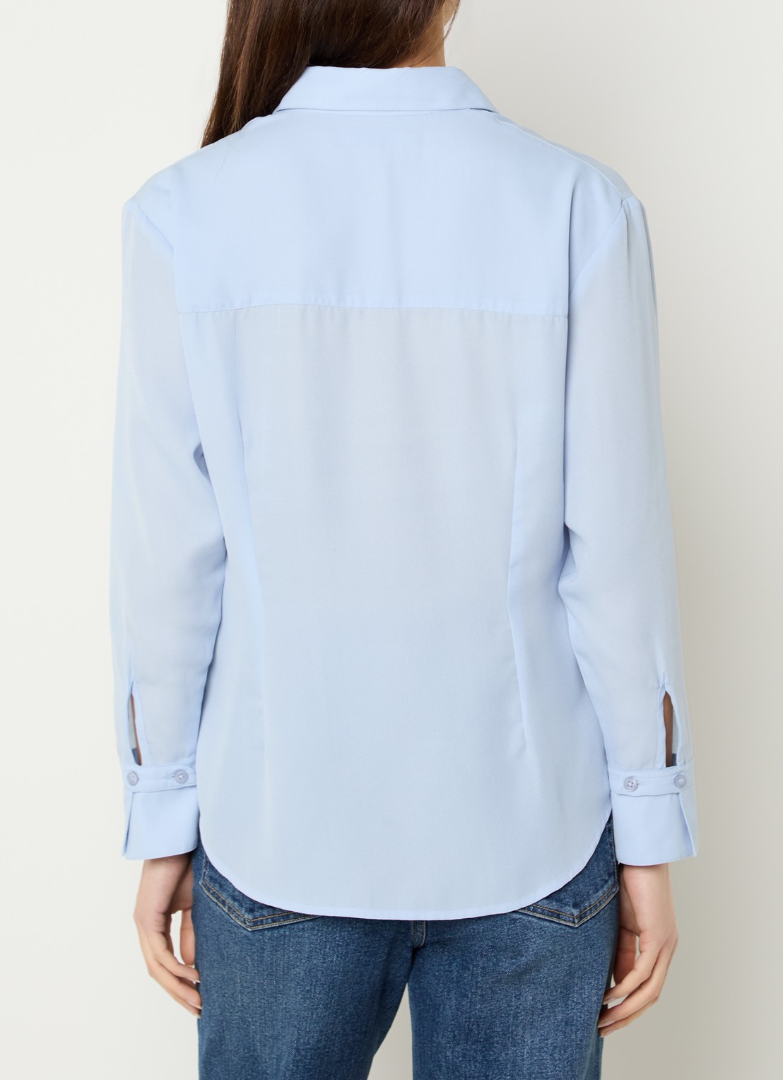 French Connection Mila blouse met details van kant - achterkant 2 blauwgrijs