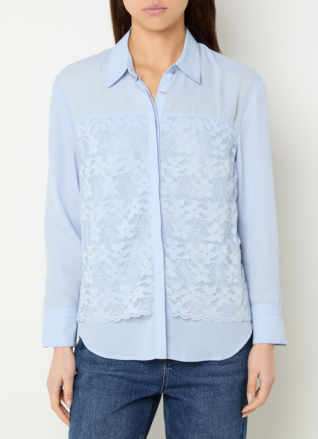 French Connection Mila blouse met details van kant - detail blauwgrijs