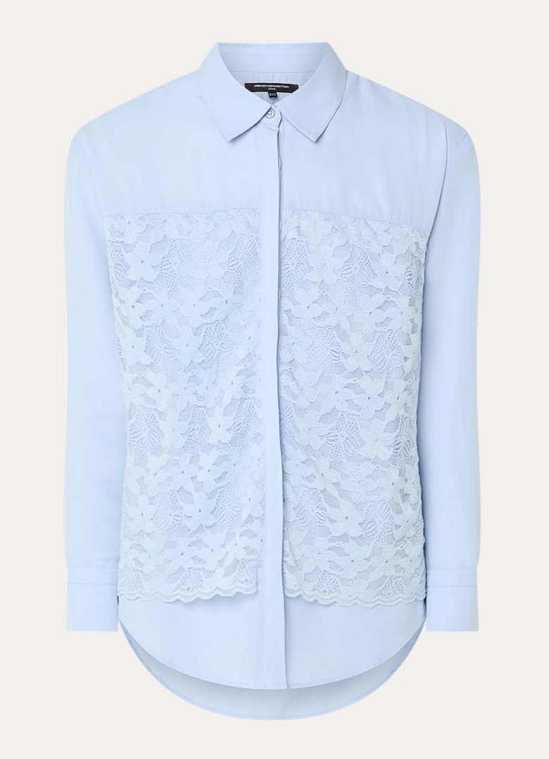 French Connection Mila blouse met details van kant - voorkant 3 blauwgrijs