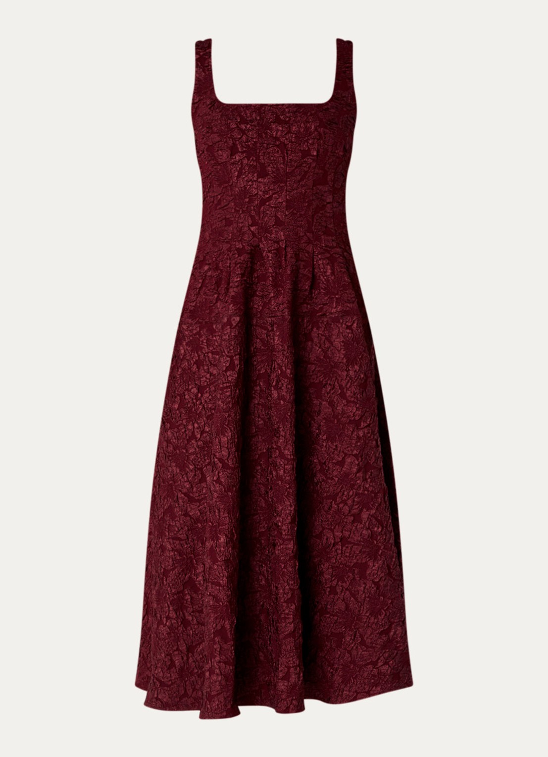 French Connection Milenda midi jurk met jacquard dessin - voorkant bordeauxrood