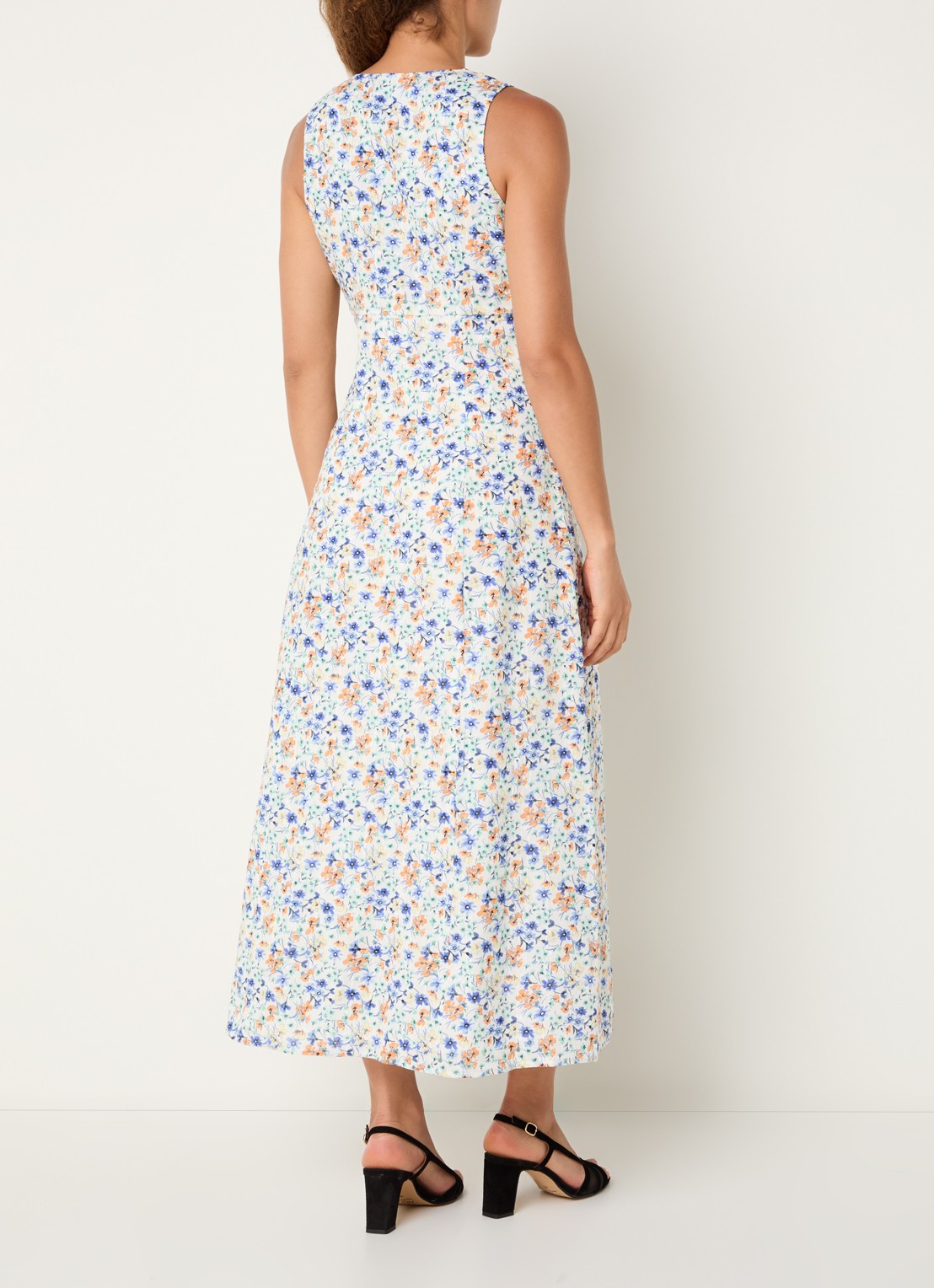 French Connection Minnie midi jurk met bloemenprint en split - achterkant 4 lichtblauw