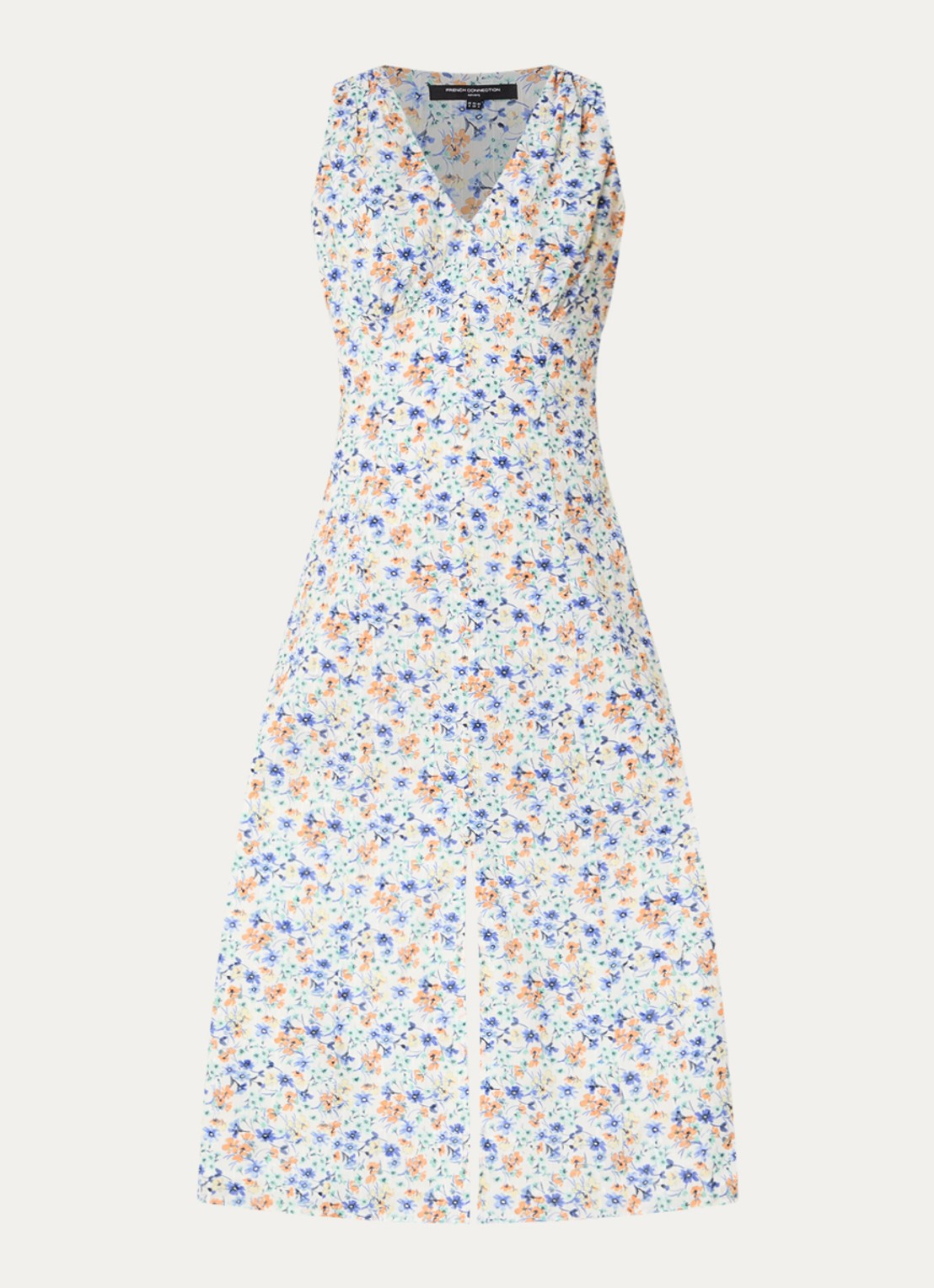 French Connection Minnie midi jurk met bloemenprint en split - voorkant 2 lichtblauw