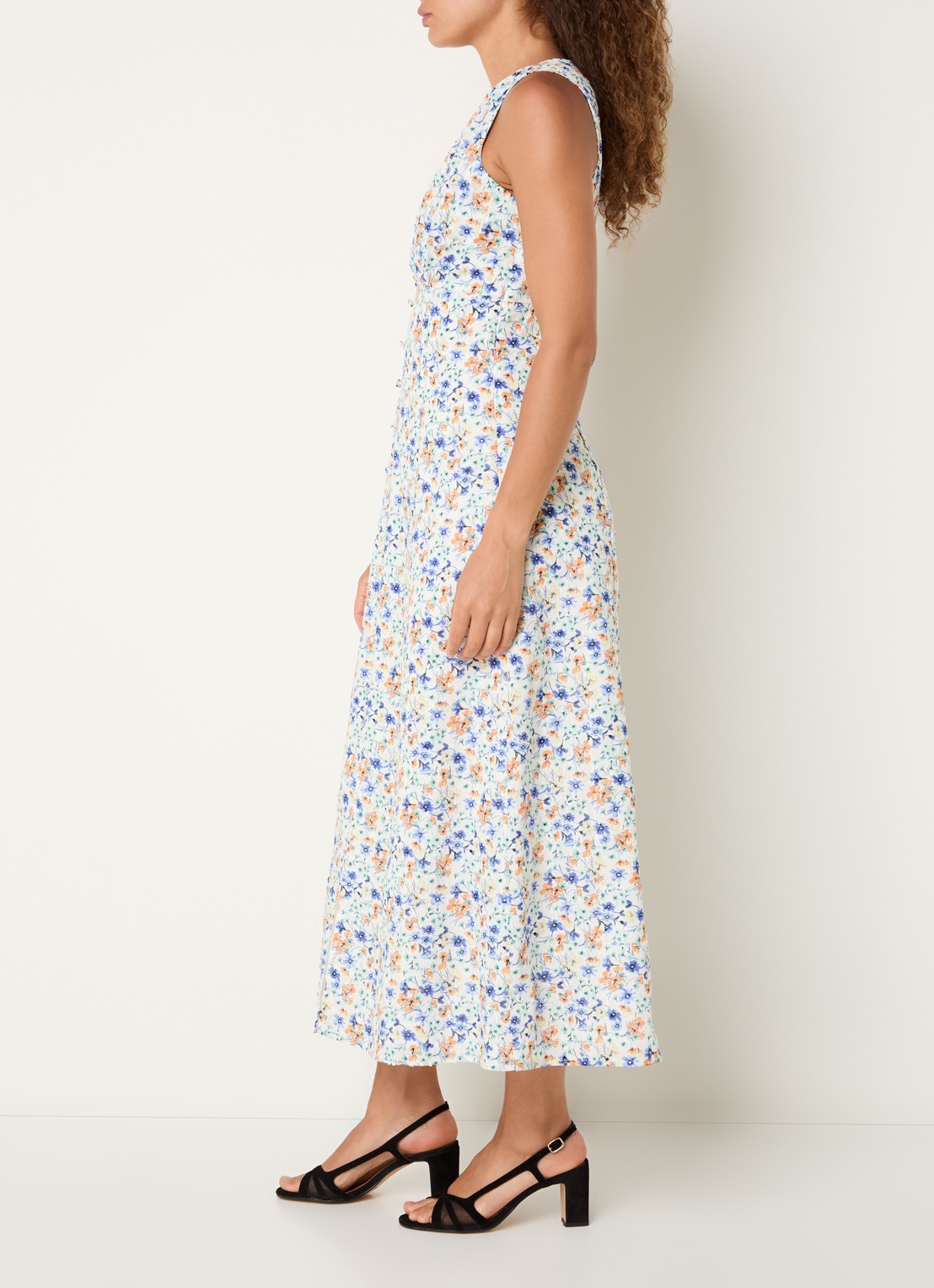 French Connection Minnie midi jurk met bloemenprint en split - voorkant 3 lichtblauw