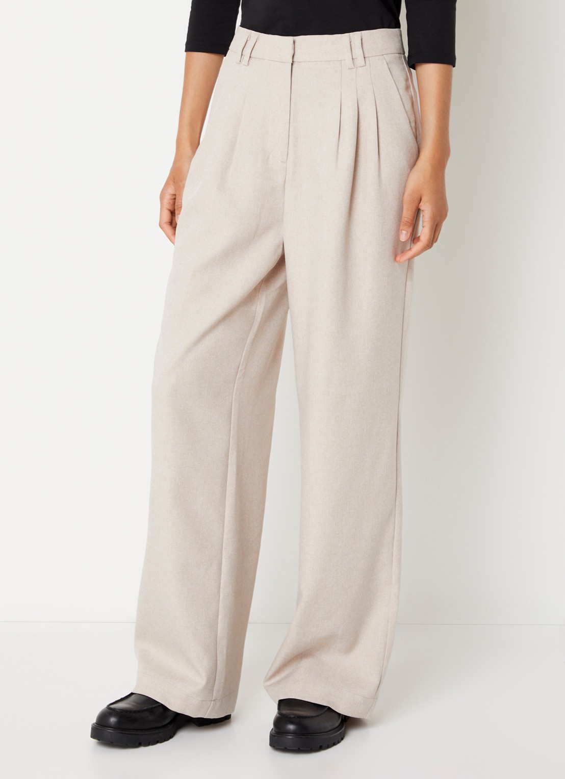 French Connection Misha high waist loose fit pantalon met steekzakken - detail beige