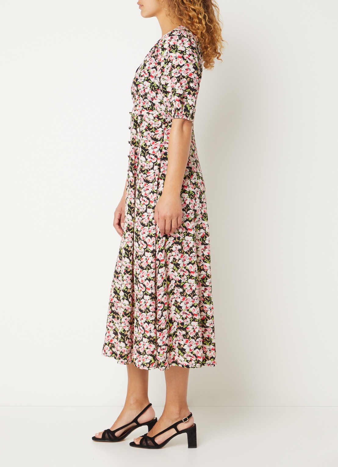 French Connection Molly midi jurk met bloemenprint - voorkant 2 roze