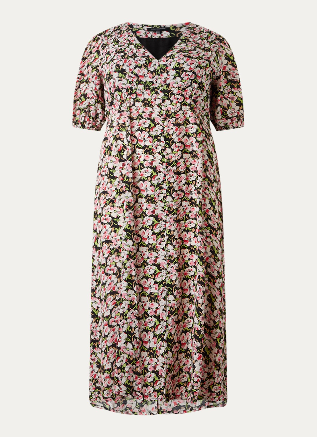 French Connection Molly midi jurk met bloemenprint - voorkant zwart