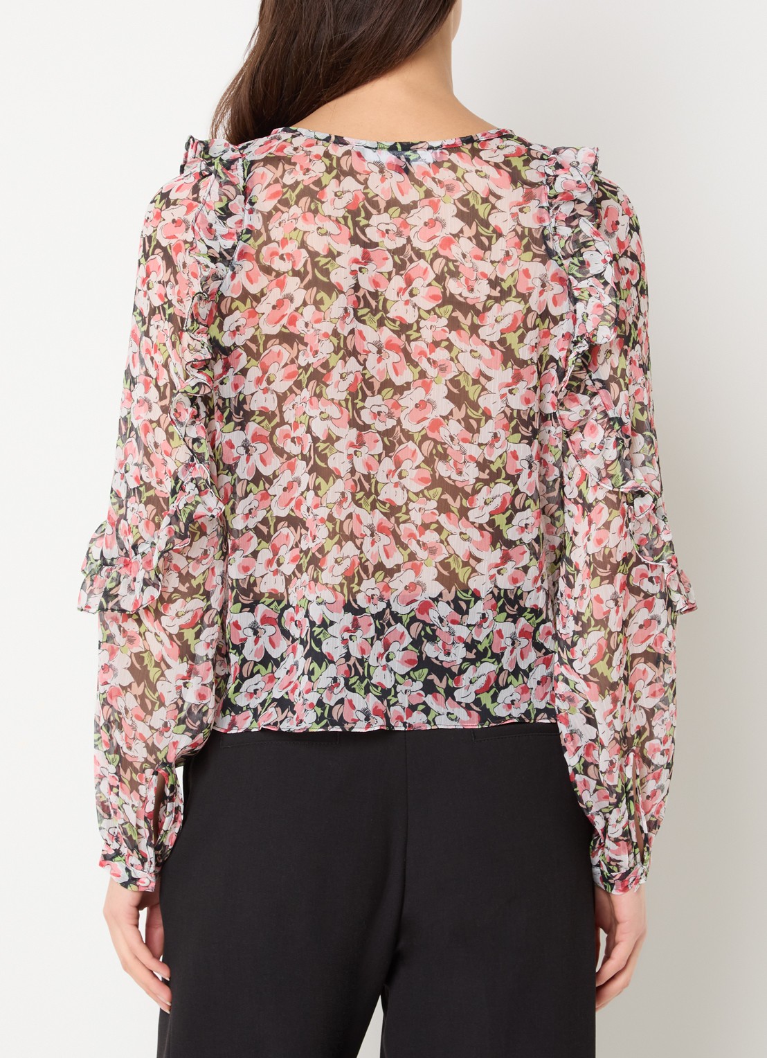 French Connection Molly tuniek met bloemenprint en ruches - achterkant 2 rood