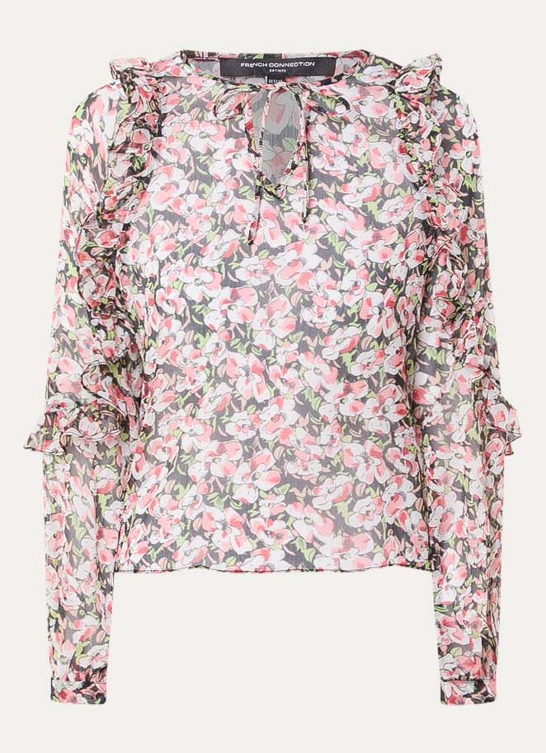 French Connection Molly tuniek met bloemenprint en ruches - voorkant 3 rood