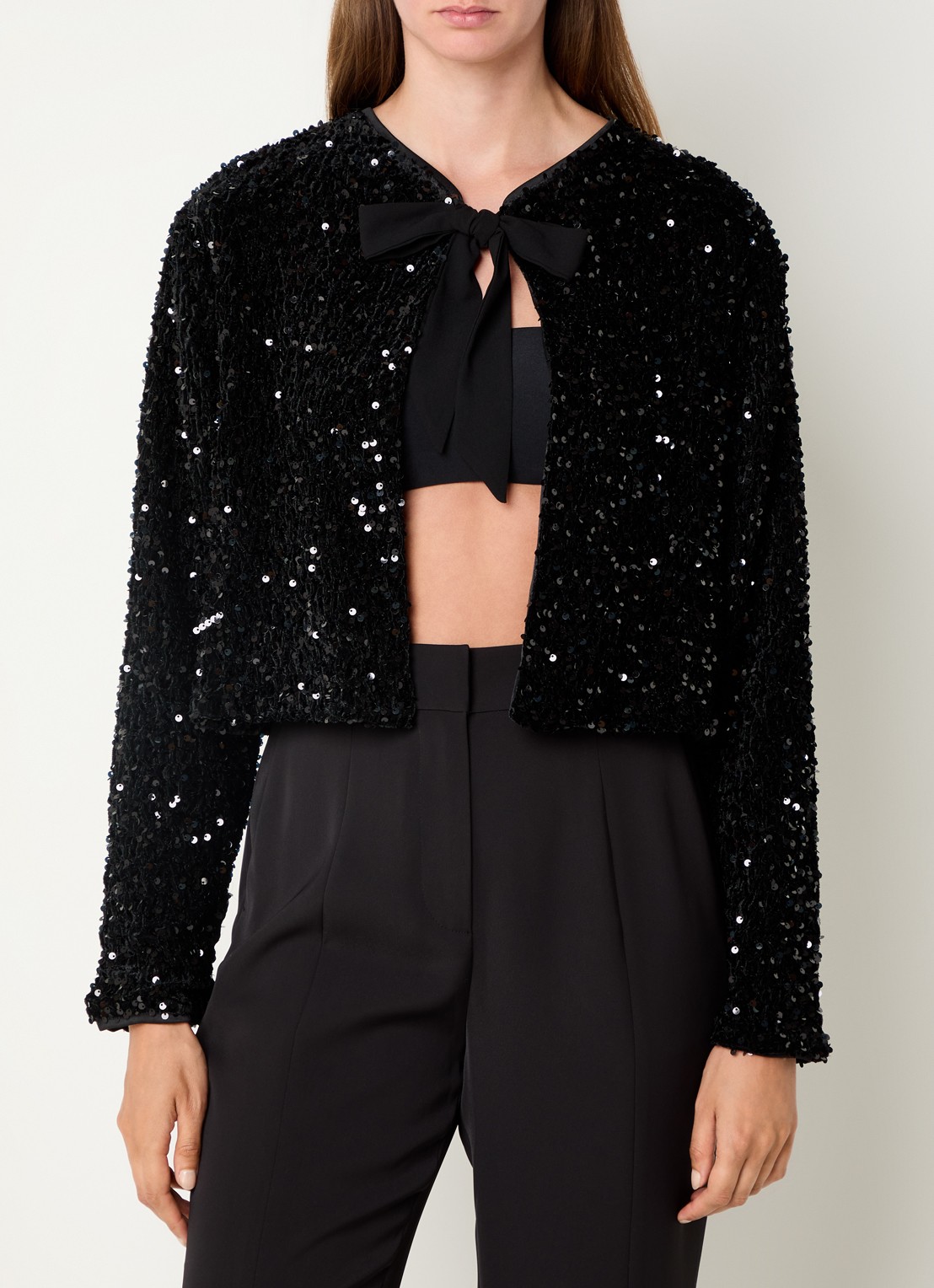 French Connection Monet openvallend vest met pailletten - detail zwart
