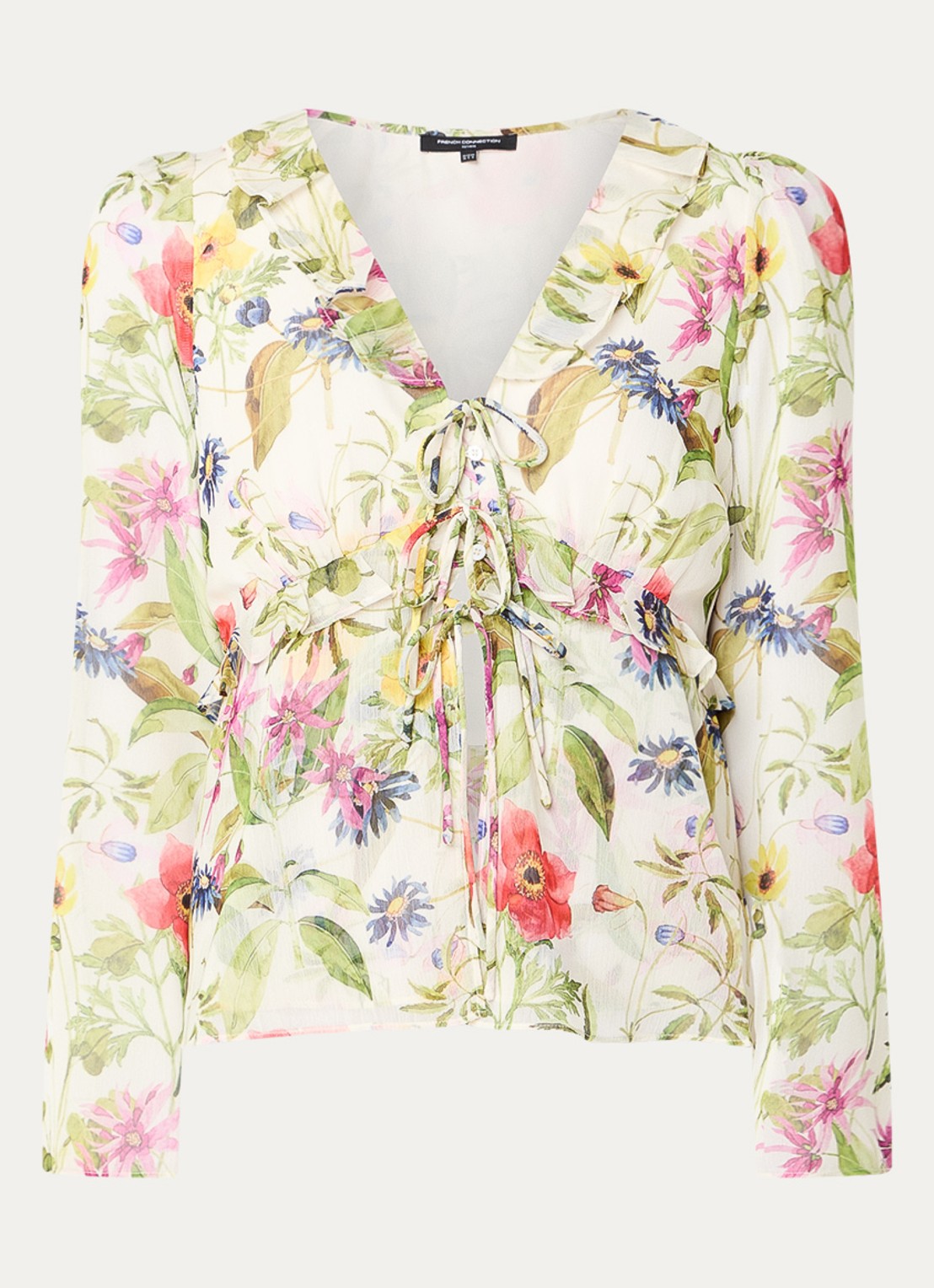 French Connection Monica Hallie blouse met bloemenprint en strikdetail - voorkant groen