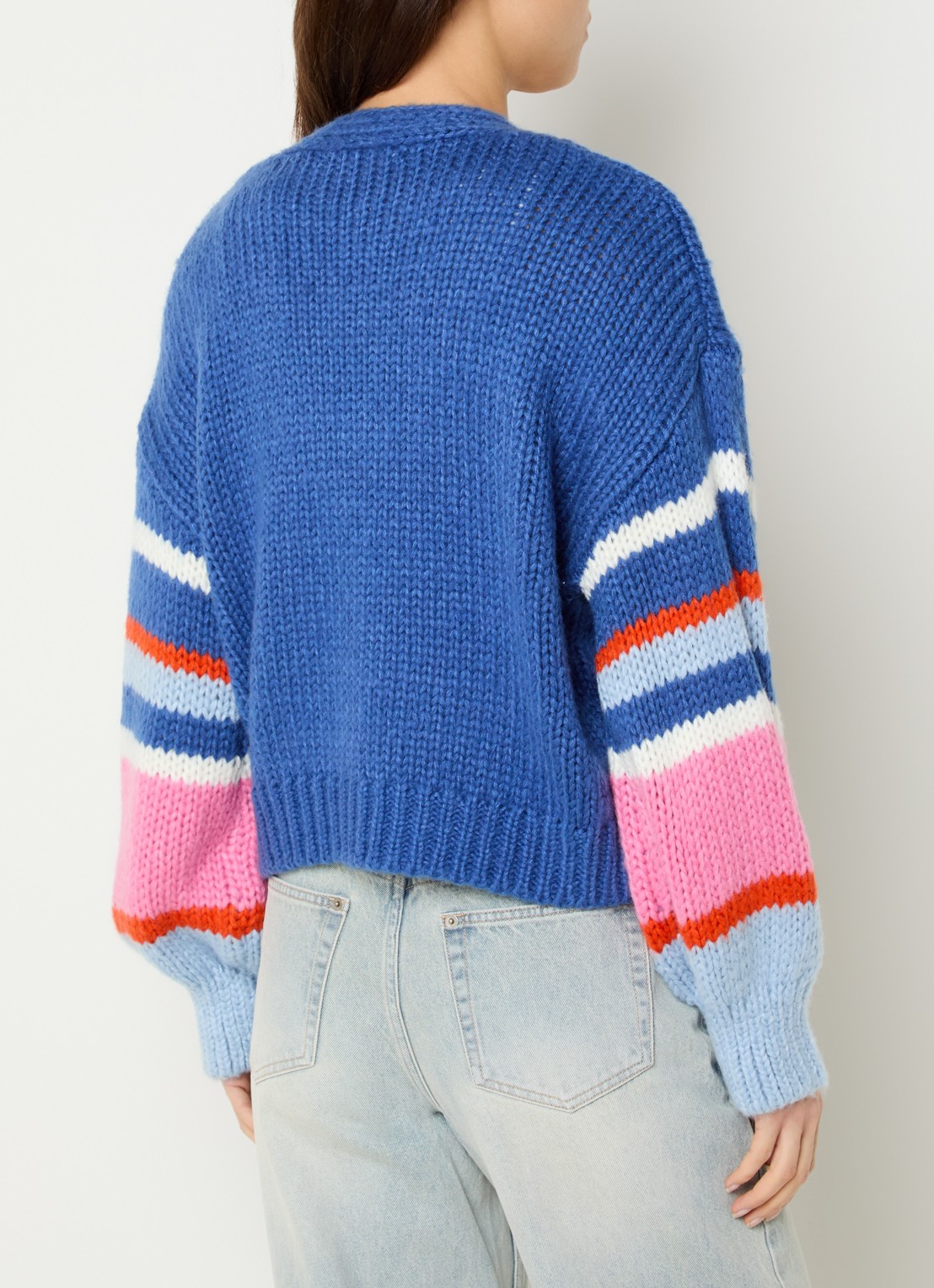French Connection Monroe grofgebreid vest met ballonmouwen - achterkant 3 blauw