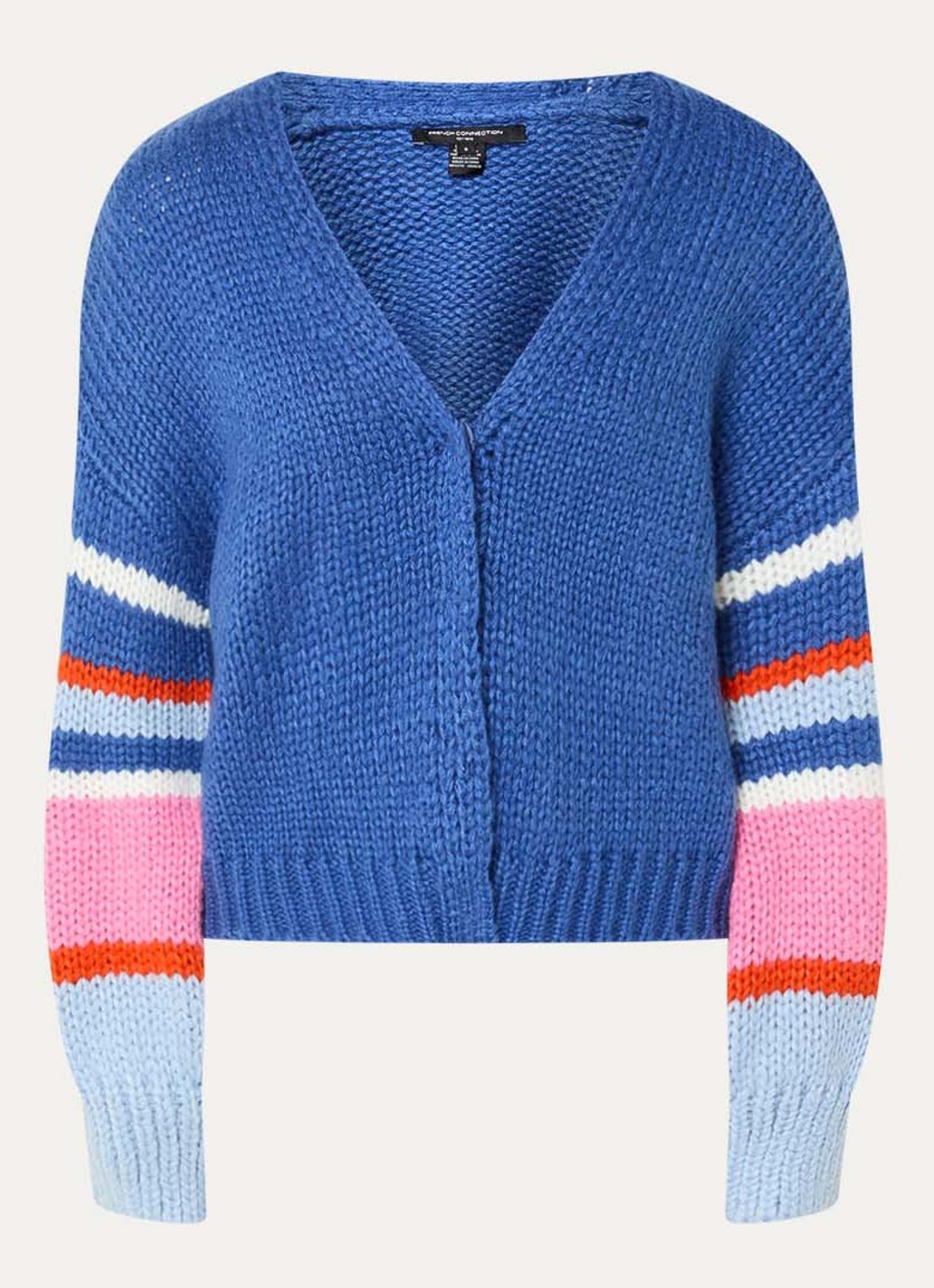 French Connection Monroe grofgebreid vest met ballonmouwen - voorkant blauw
