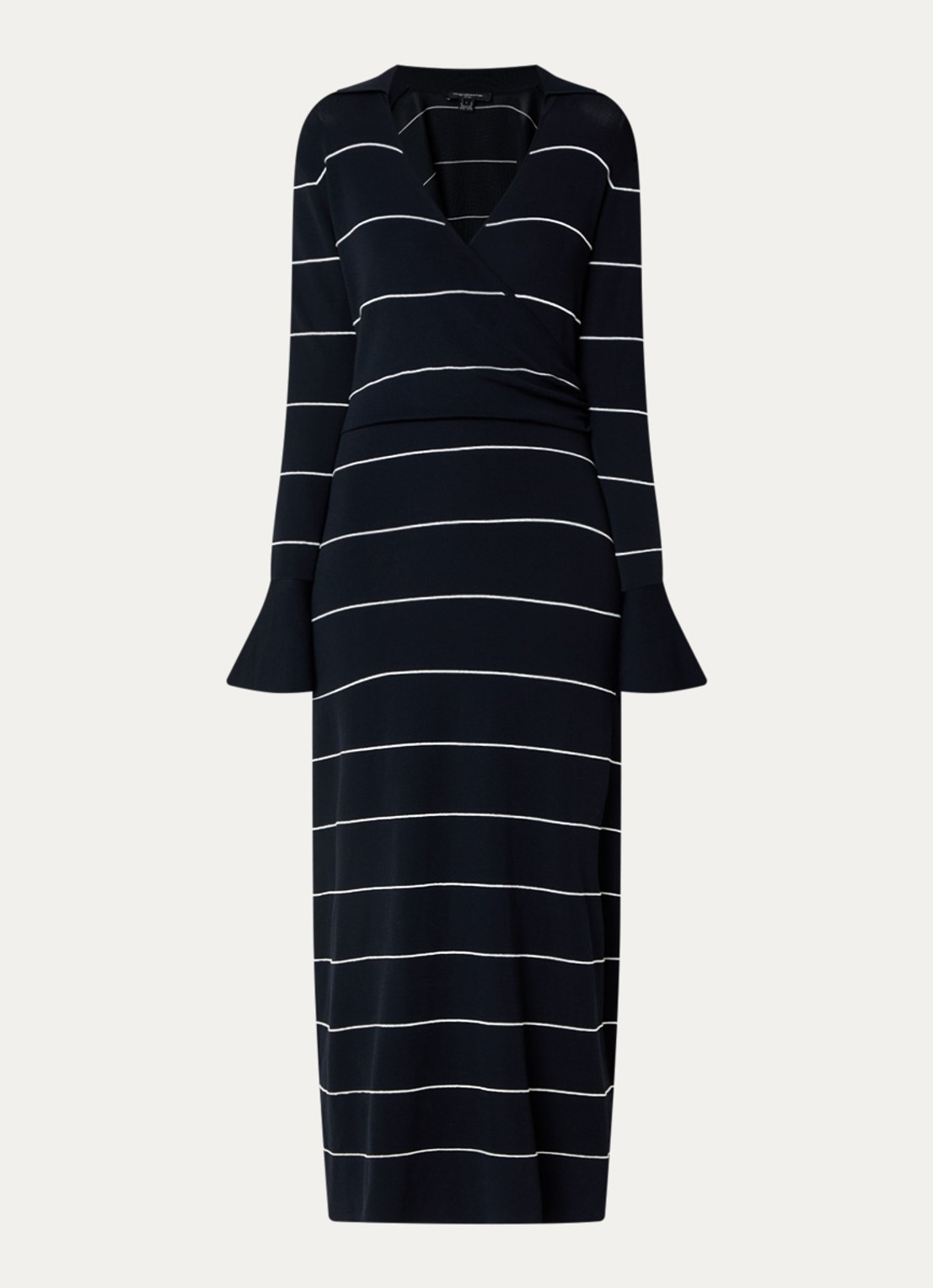 French Connection Ottie fijngebreide maxi jurk met streepprint - voorkant 2 donkerblauw