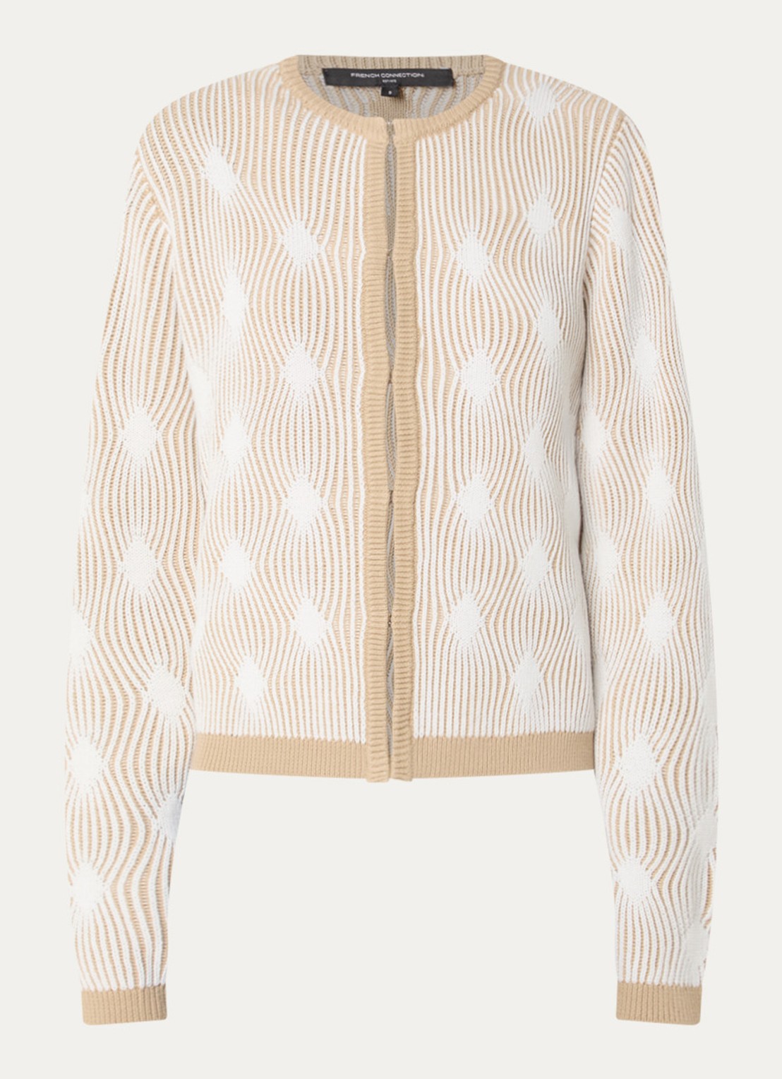 French Connection Pheby grofgebreid vest met ingebreid patroon - voorkant 2 beige