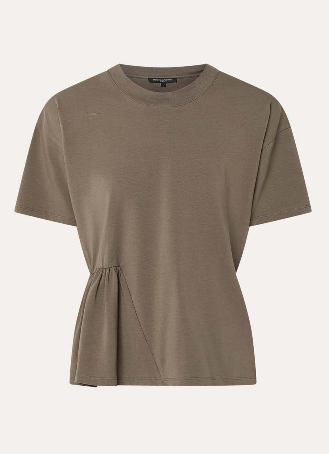 French Connection Rallie T-shirt met asymmetrisch detail - voorkant khaki