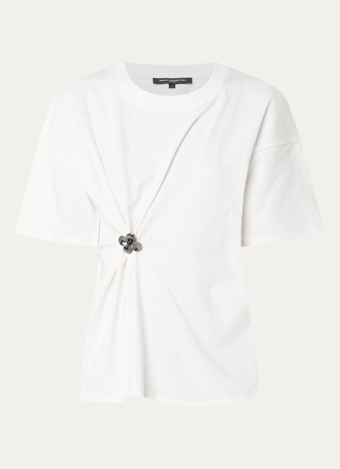 French Connection Rallie T-shirt met gedrapeerd detail en applicatie - voorkant wit