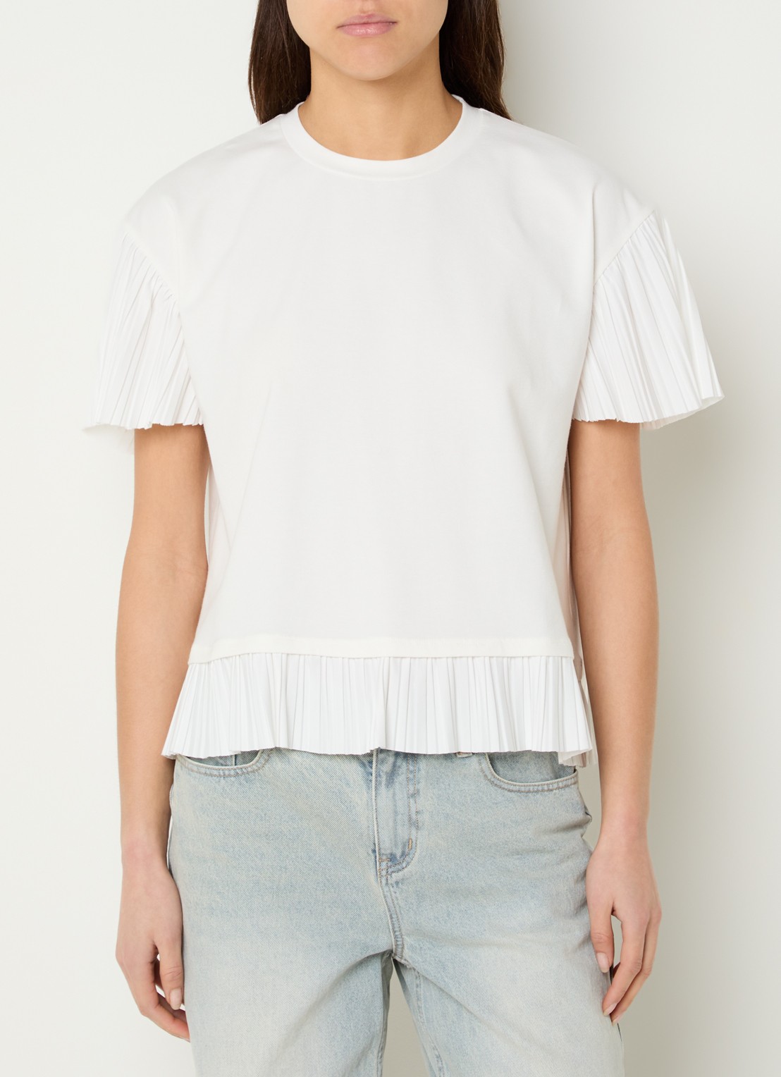 French Connection Rallie T-shirt met vlindermouwen en plissé - detail 4 wit