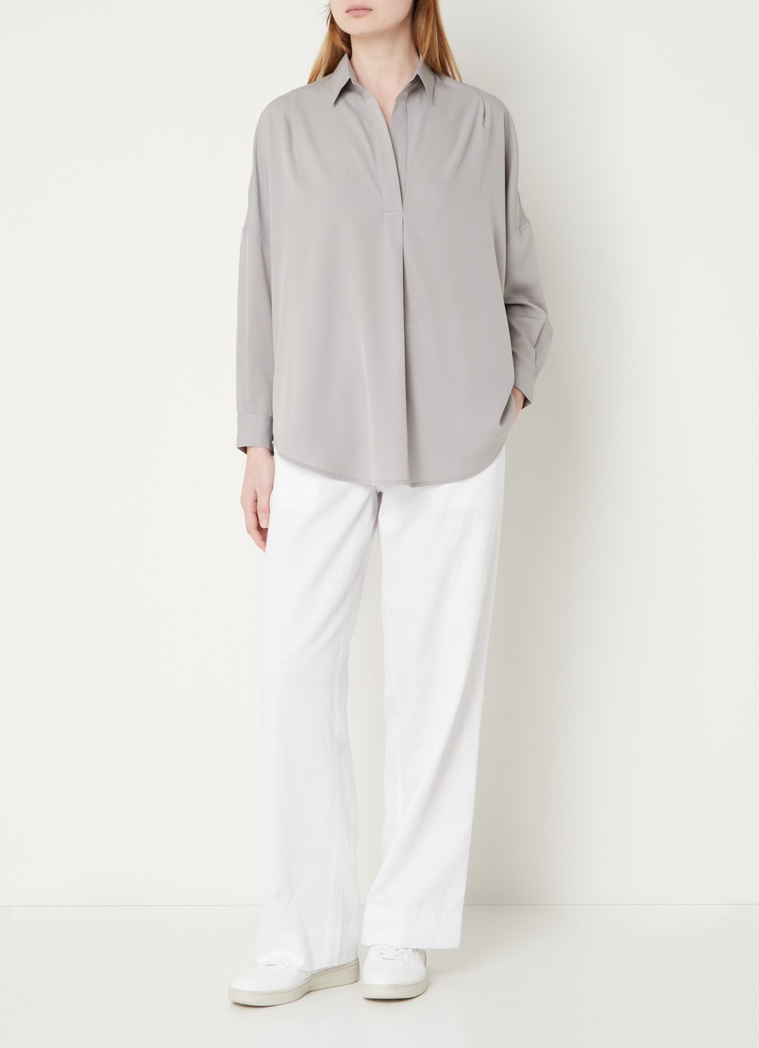 French Connection Rhodes oversized tuniek - voorkant 3 lichtgrijs
