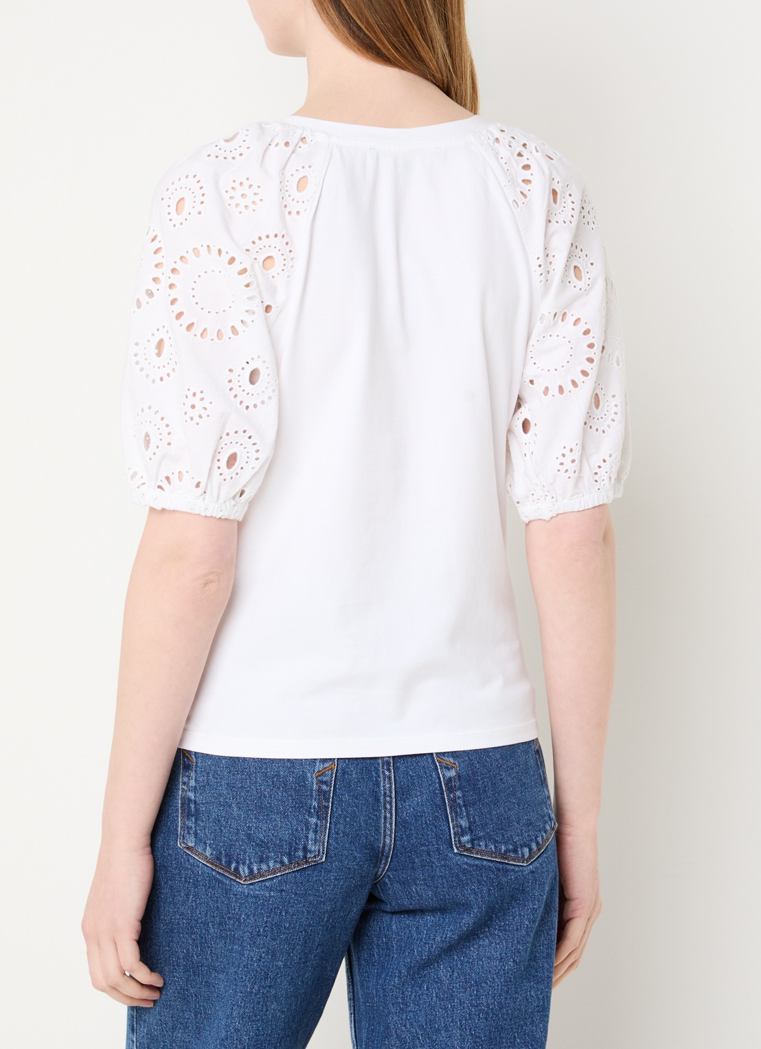 French Connection Rosana top met pofmouw en broderie - achterkant 4 wit