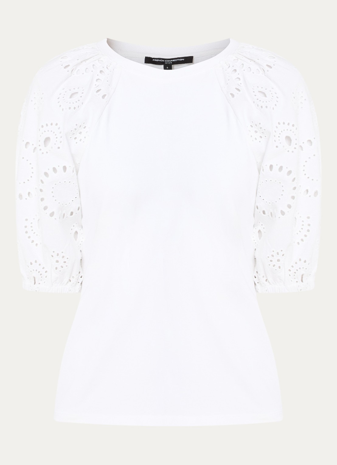 French Connection Rosana top met pofmouw en broderie - voorkant wit