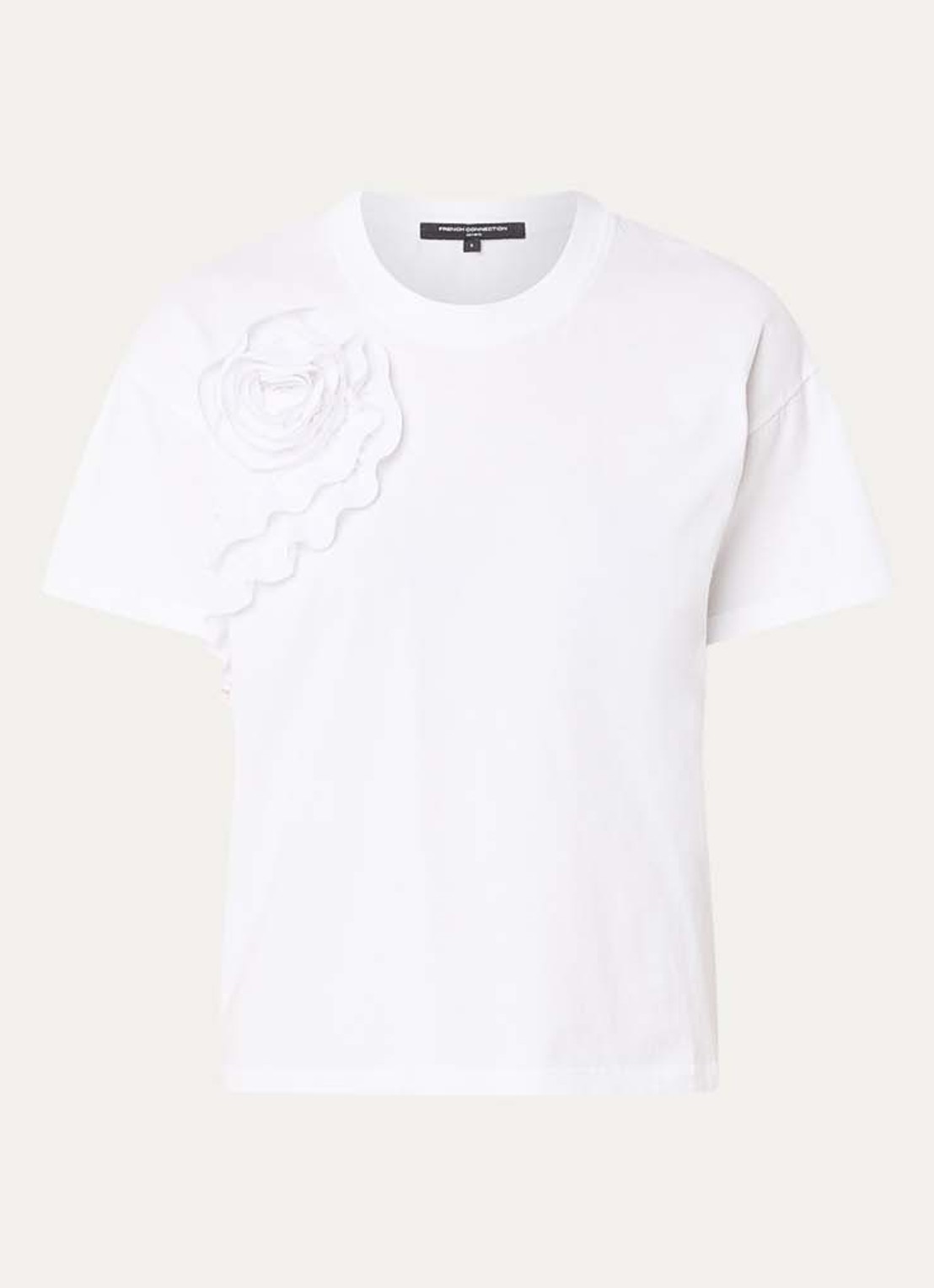 French Connection Rosette Ruffle T-shirt met applicatie - voorkant 2 wit